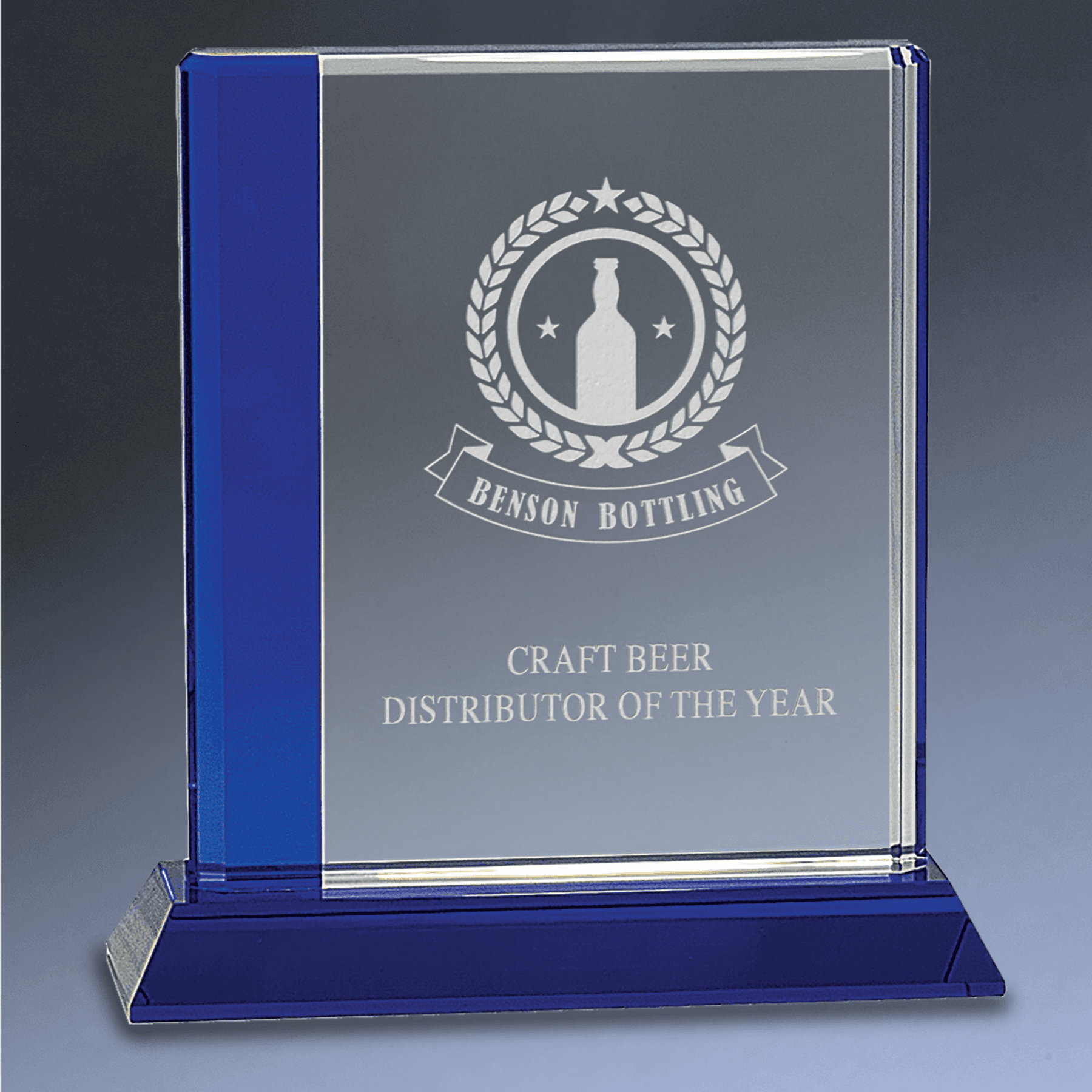 Blue Edge Crystal Awards – Personalized Corporate Recognition Rectangle / Blue / 6 1/2" x 7"