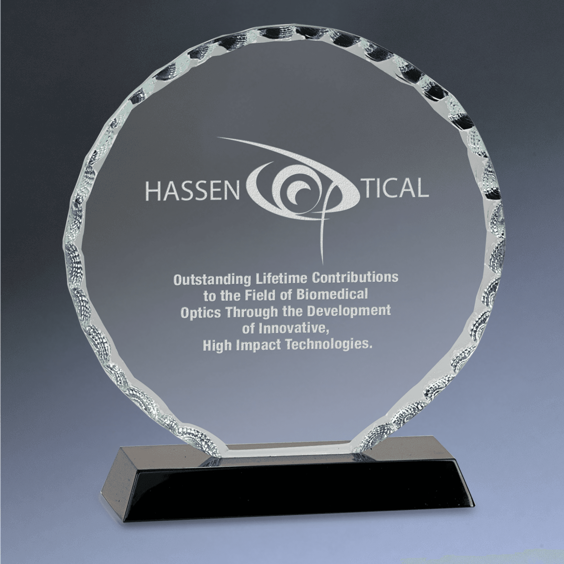 Scalloped Facet Glass Awards with Custom Engraving Round / 5"