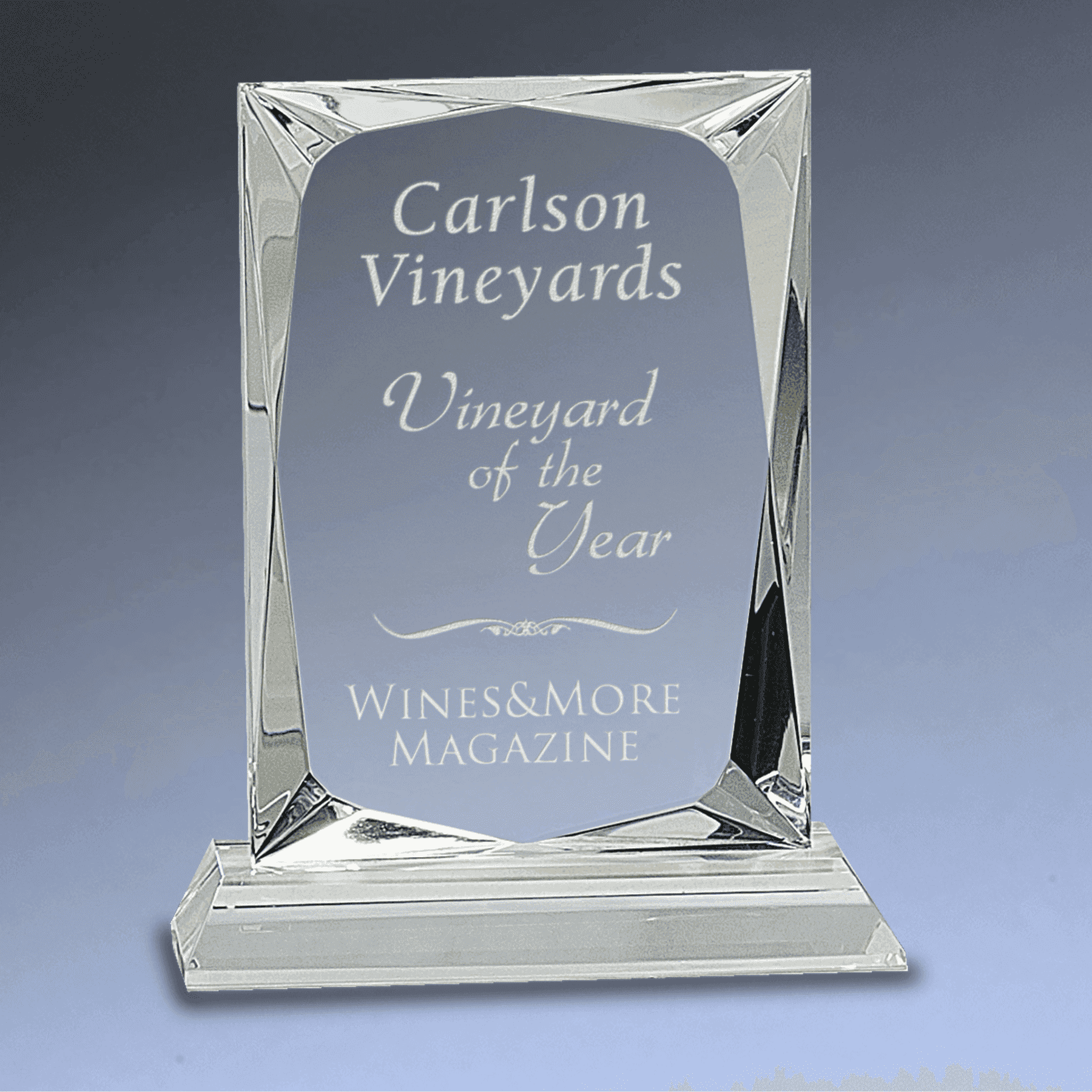 Hand-Carved Crystal Rectangle Award with Clear or Black Crystal Base Clear / 8"