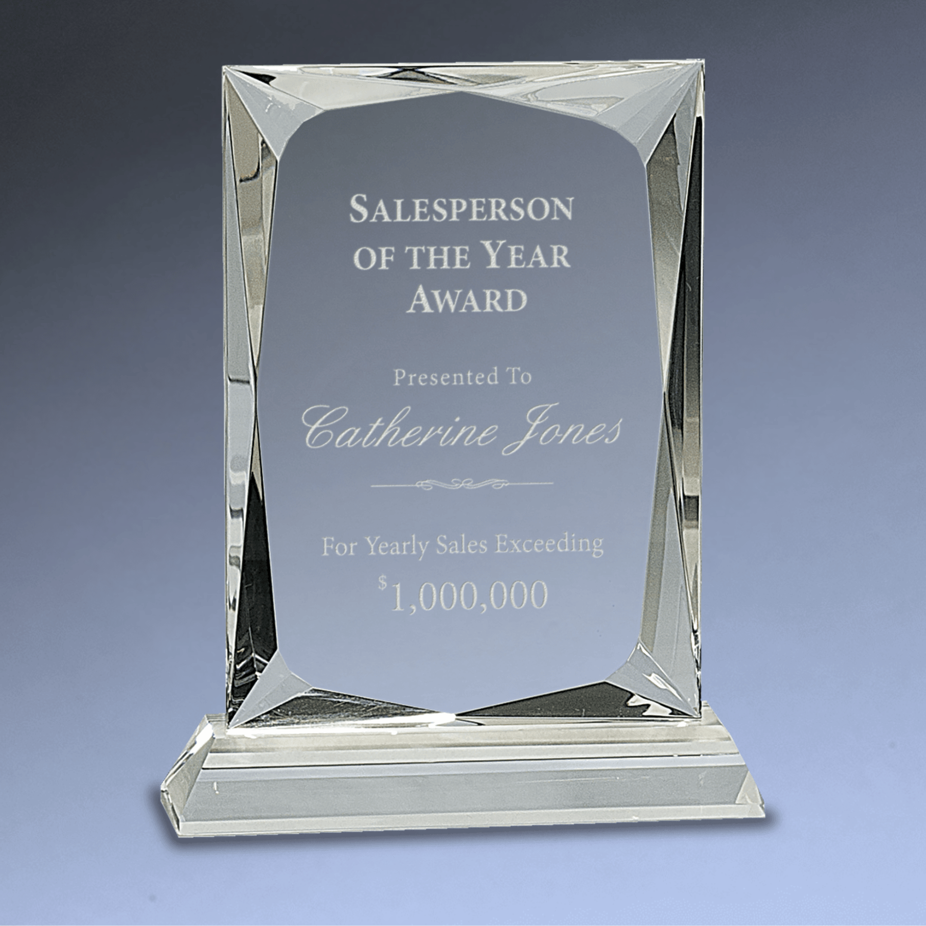 Hand-Carved Crystal Rectangle Award with Clear or Black Crystal Base