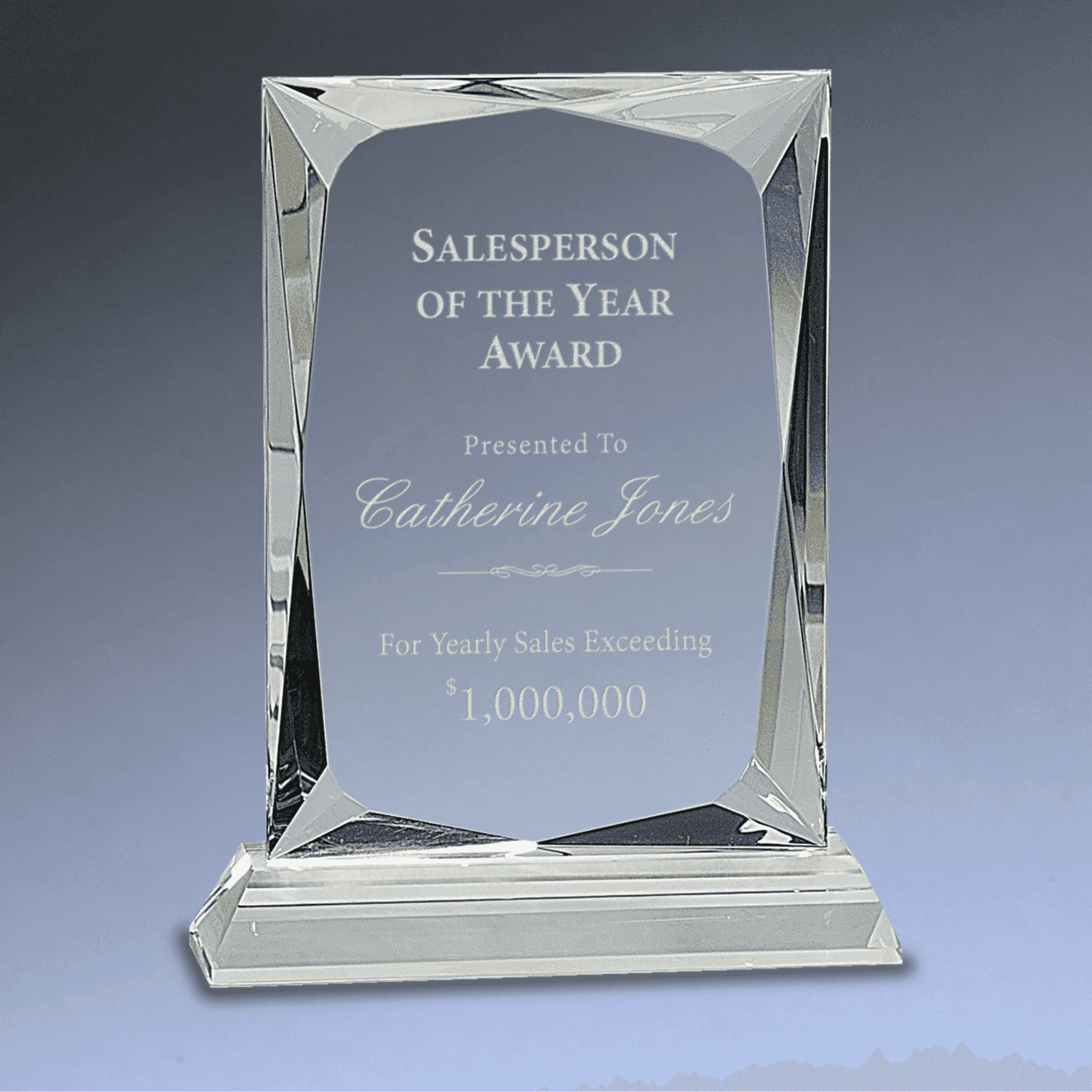 Hand-Carved Crystal Rectangle Award with Clear or Black Crystal Base Clear / 6 1/4"