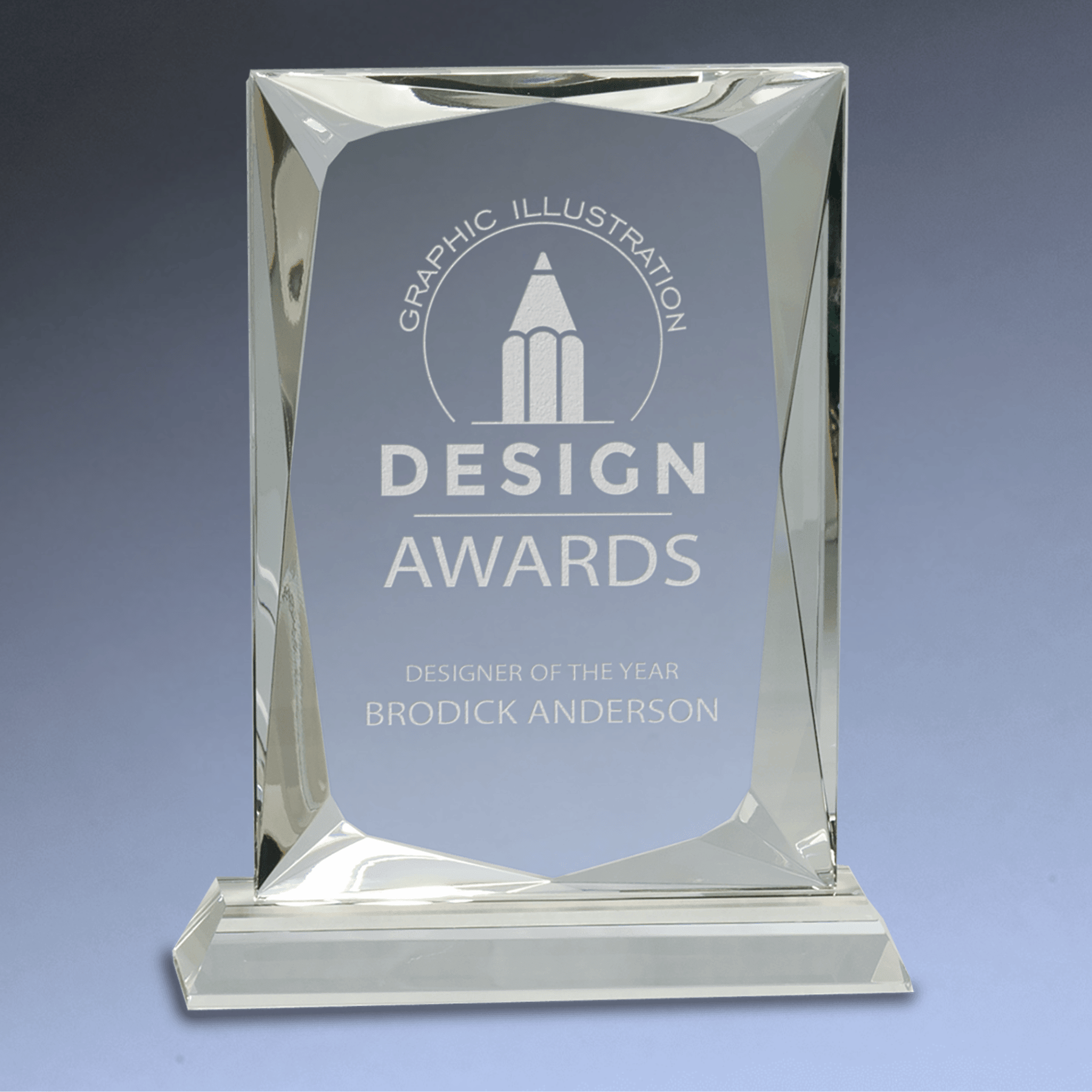 Hand-Carved Crystal Rectangle Award with Clear or Black Crystal Base