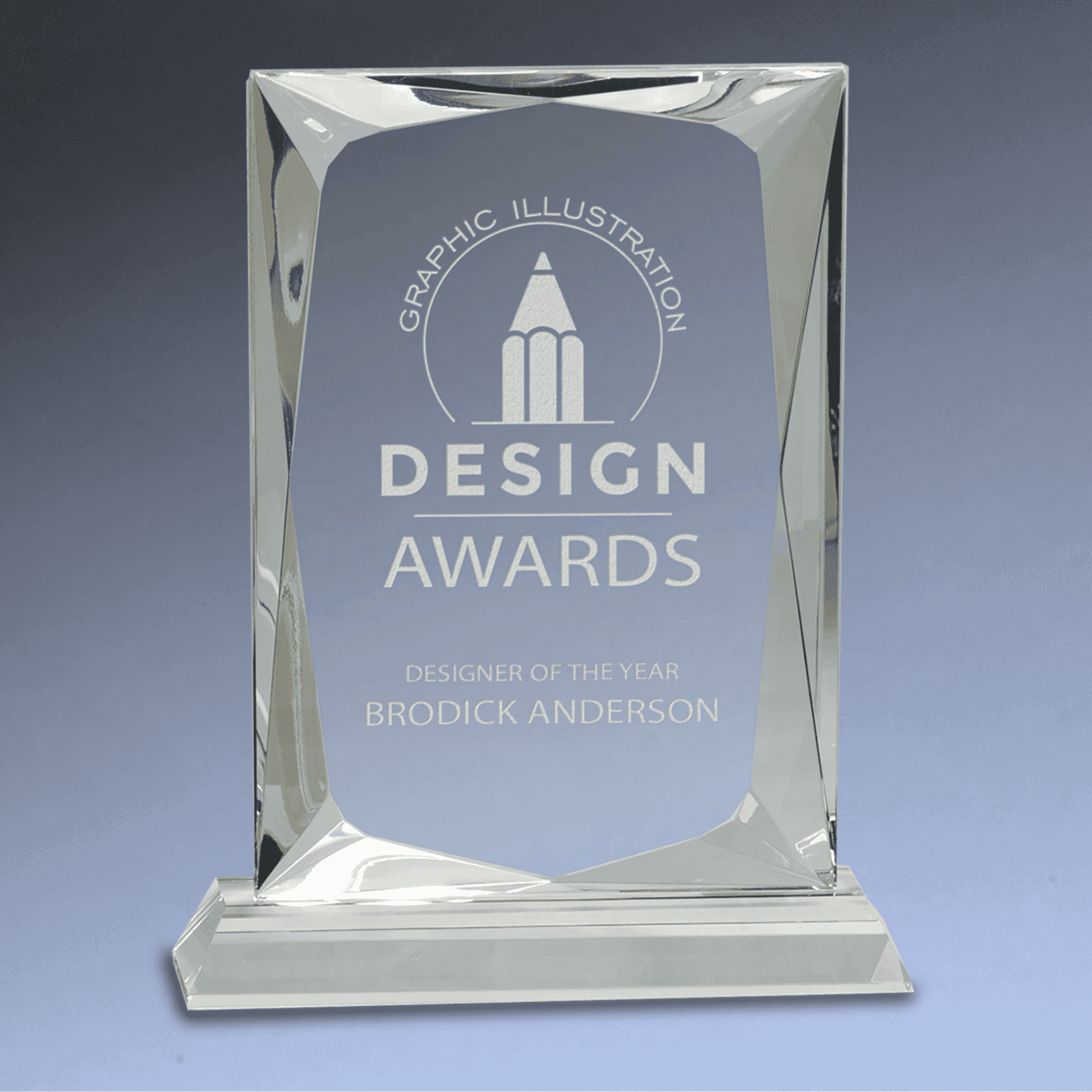 Hand-Carved Crystal Rectangle Award with Clear or Black Crystal Base Clear / 6 1/4"