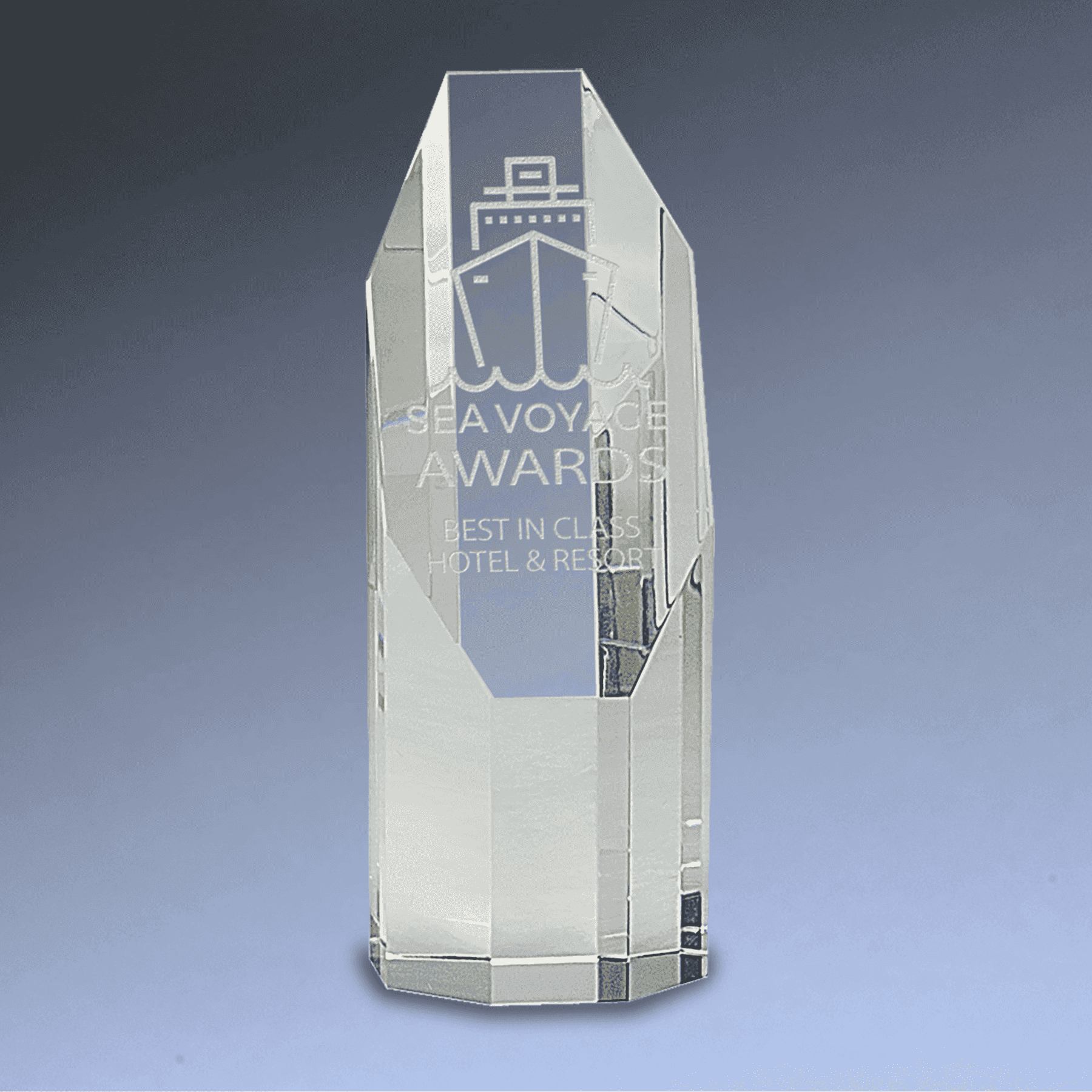 Octagon Slant-Top Crystal Awards Self-Standing or with Black Base Clear Crystal / 6"
