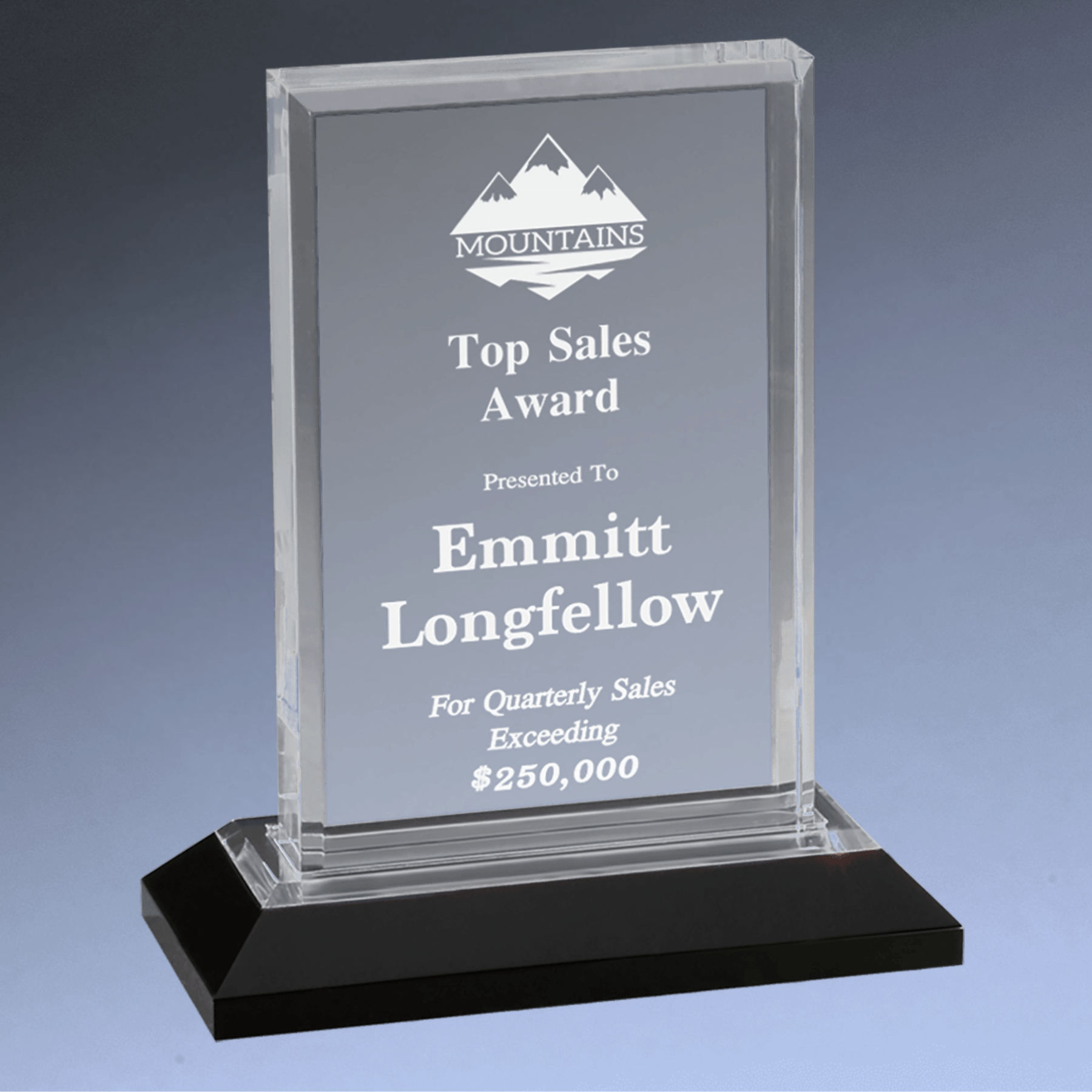 Impress Acrylic Awards with Color Mirror Base and Custom Engraving Beveled Rectangle / Silver / 5" x 6"