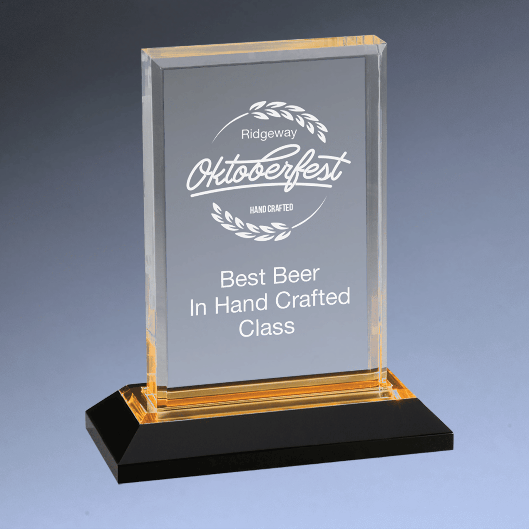 Impress Acrylic Awards with Color Mirror Base and Custom Engraving Beveled Rectangle / Gold / 5" x 6"