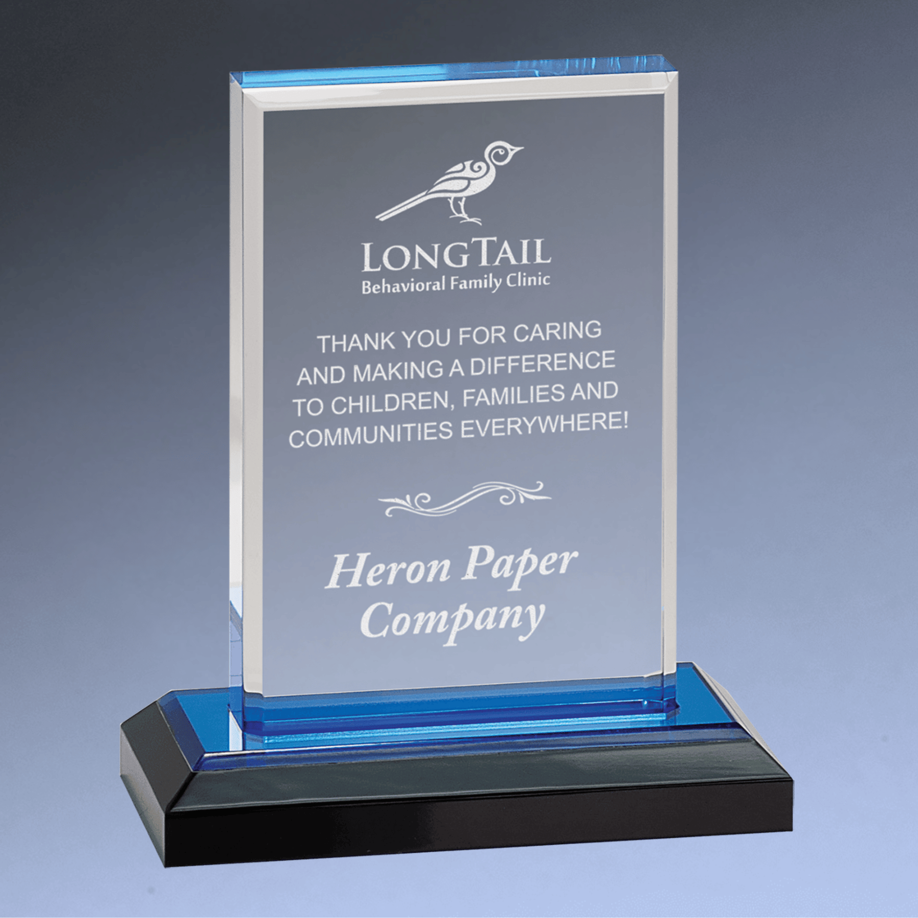 Impress Acrylic Awards with Color Mirror Base and Custom Engraving Beveled Rectangle / Blue / 5" x 6"