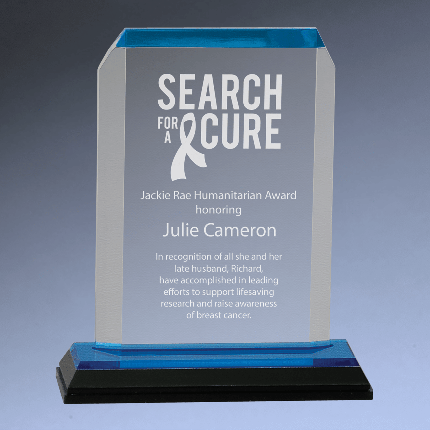 Impress Acrylic Awards with Color Mirror Base and Custom Engraving Clipped Corners / Blue / 3 1/2" x 5 1/2"