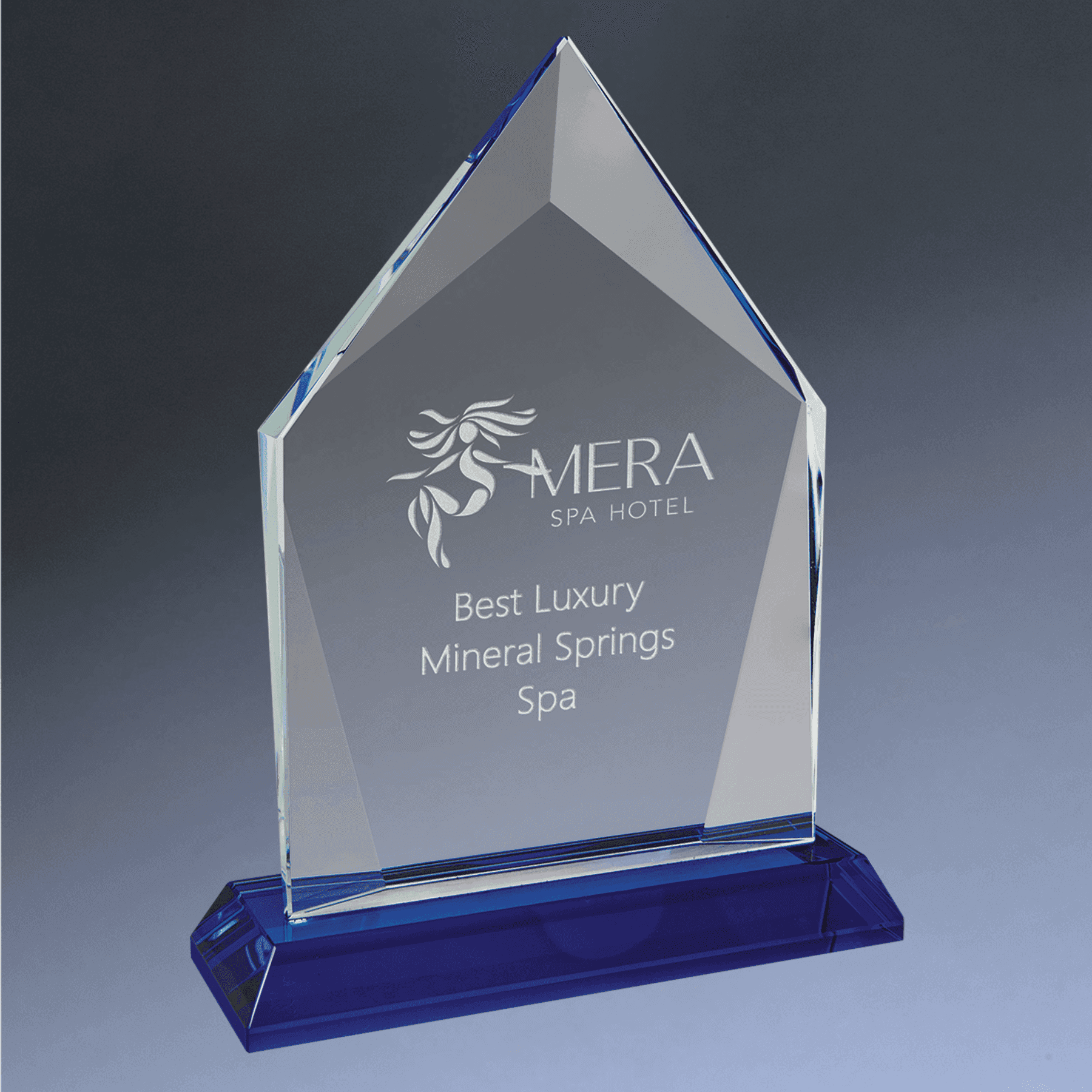 Halo Glass Awards - Custom Engraved Diamond & Oval Glass Oval / Blue / 8"