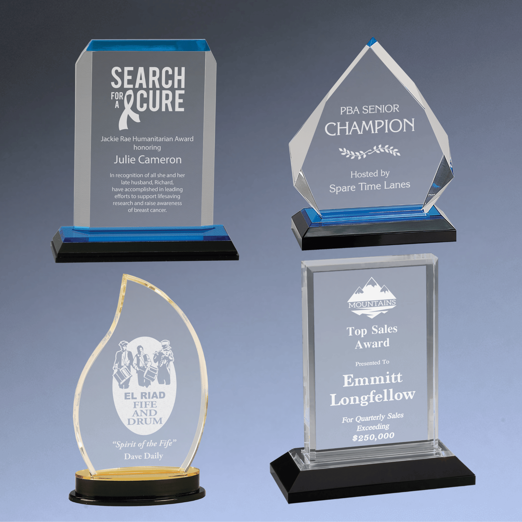 Impress Acrylic Awards with Color Mirror Base and Custom Engraving Arrow Point / Blue / 5 1/2" x 7"