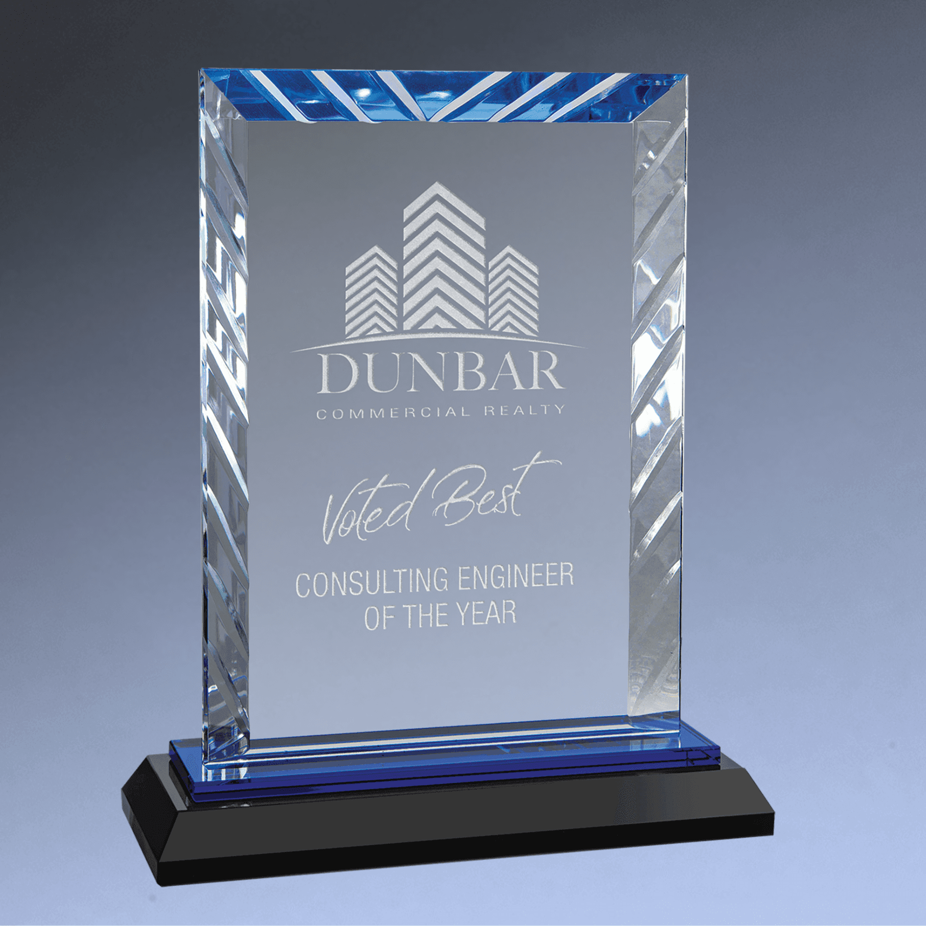 Accent Glass Awards - Custom Engraved in Fan, Flame, Diamond Designs Rectangle / Blue / 7"