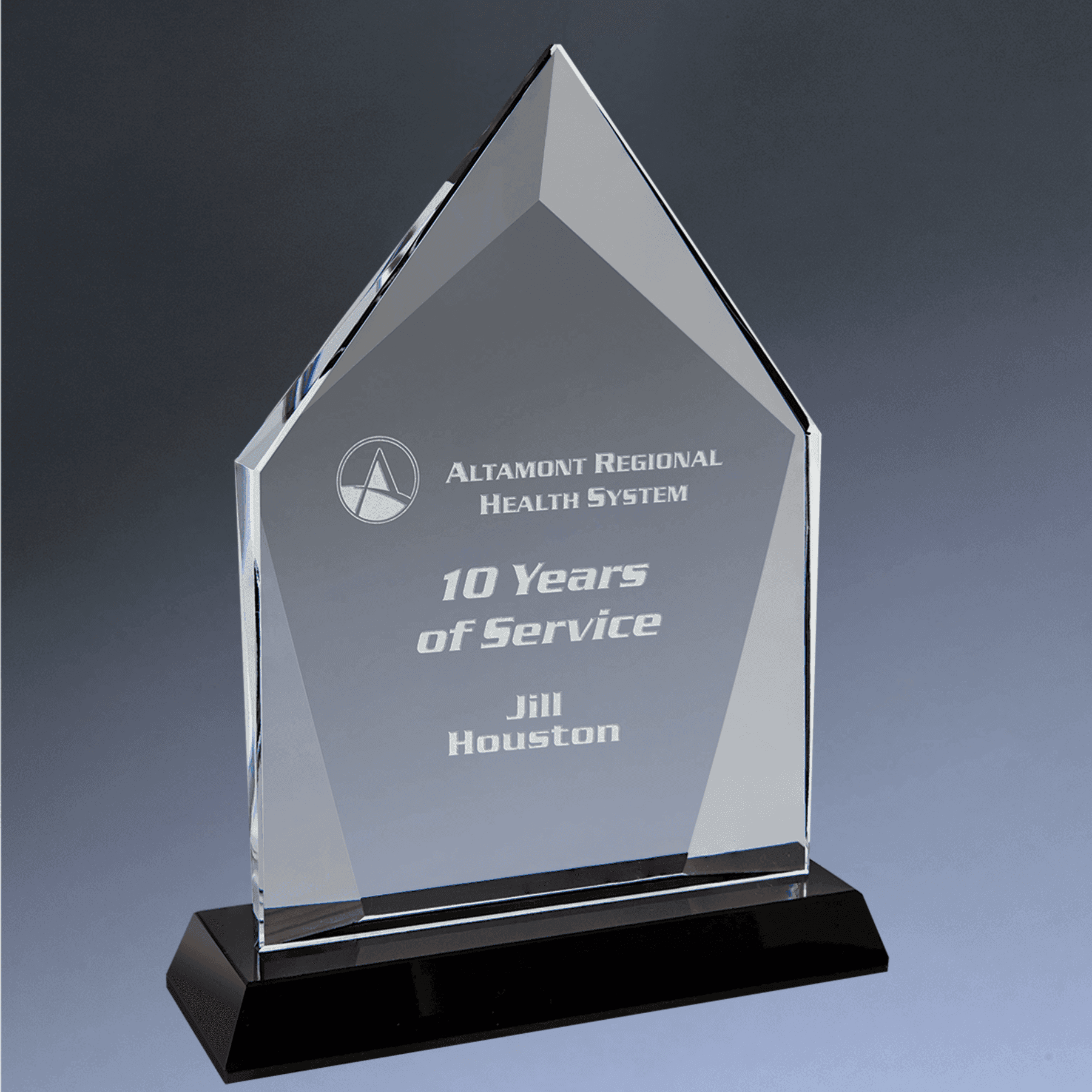 Halo Glass Awards - Custom Engraved Diamond & Oval Glass Oval / Blue / 8"