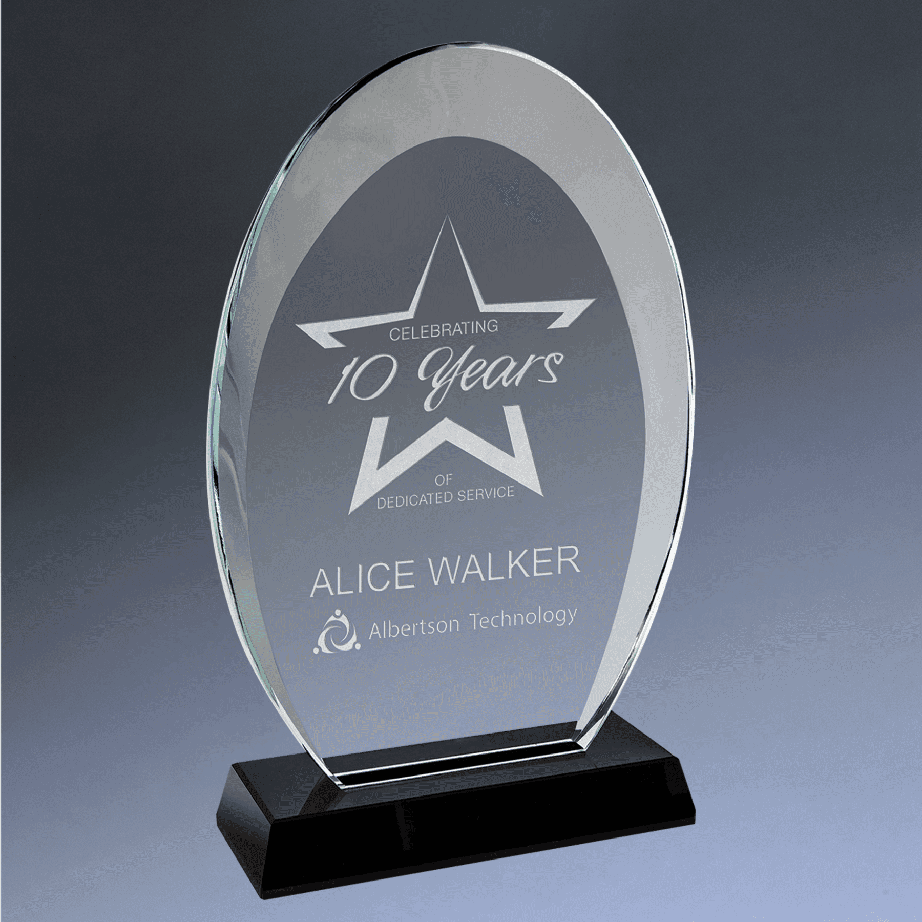 Halo Glass Awards - Custom Engraved Diamond & Oval Glass Oval / Blue / 8"