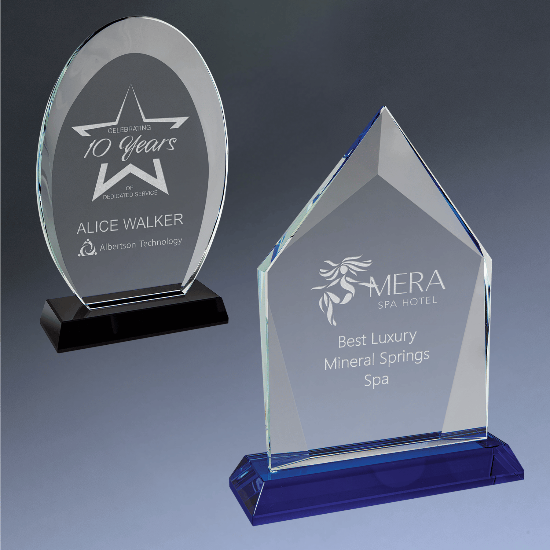 Halo Glass Awards - Custom Engraved Diamond & Oval Glass