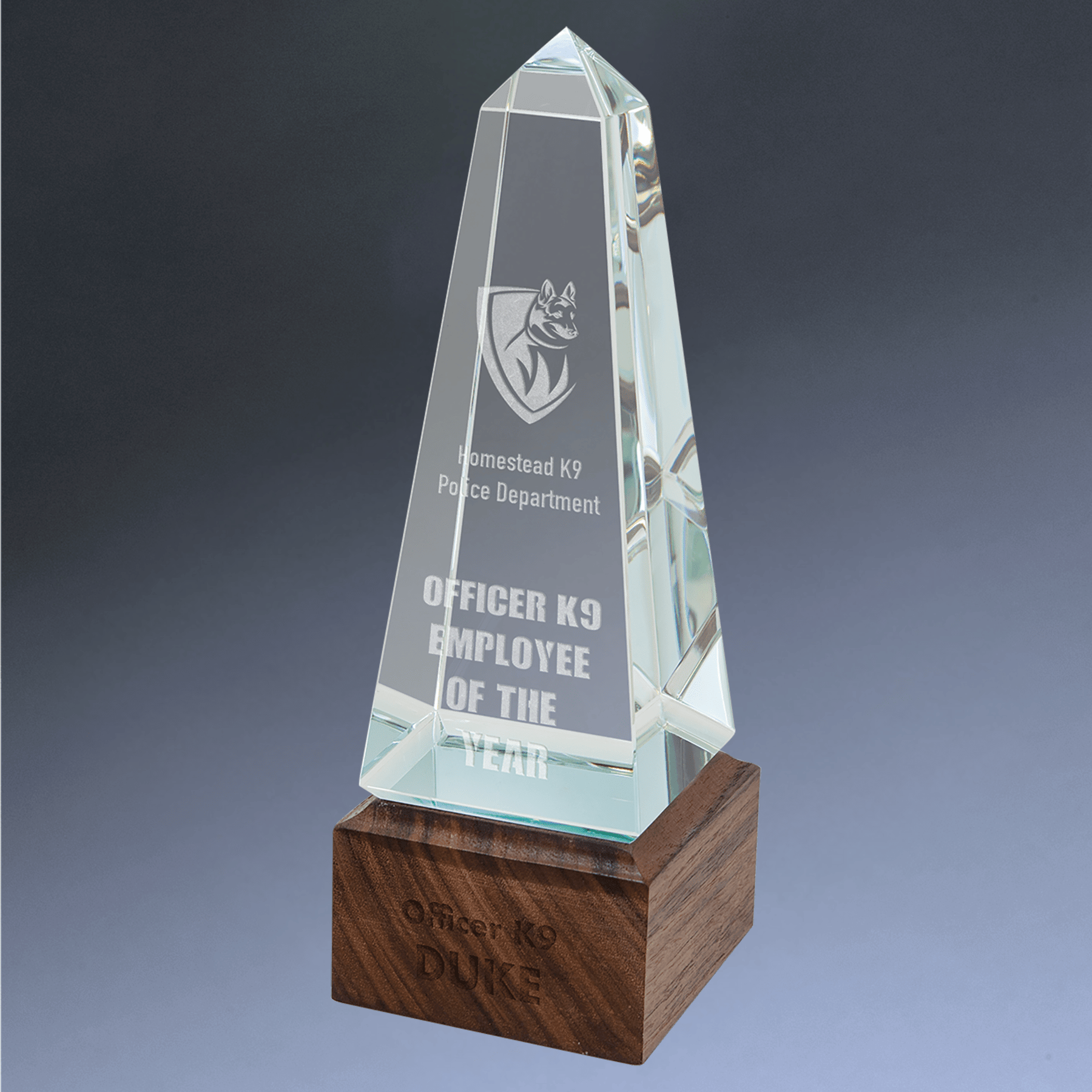 Sierra Glass Awards with Walnut Base – Contemporary Display of Recognition Rectangle / 9"