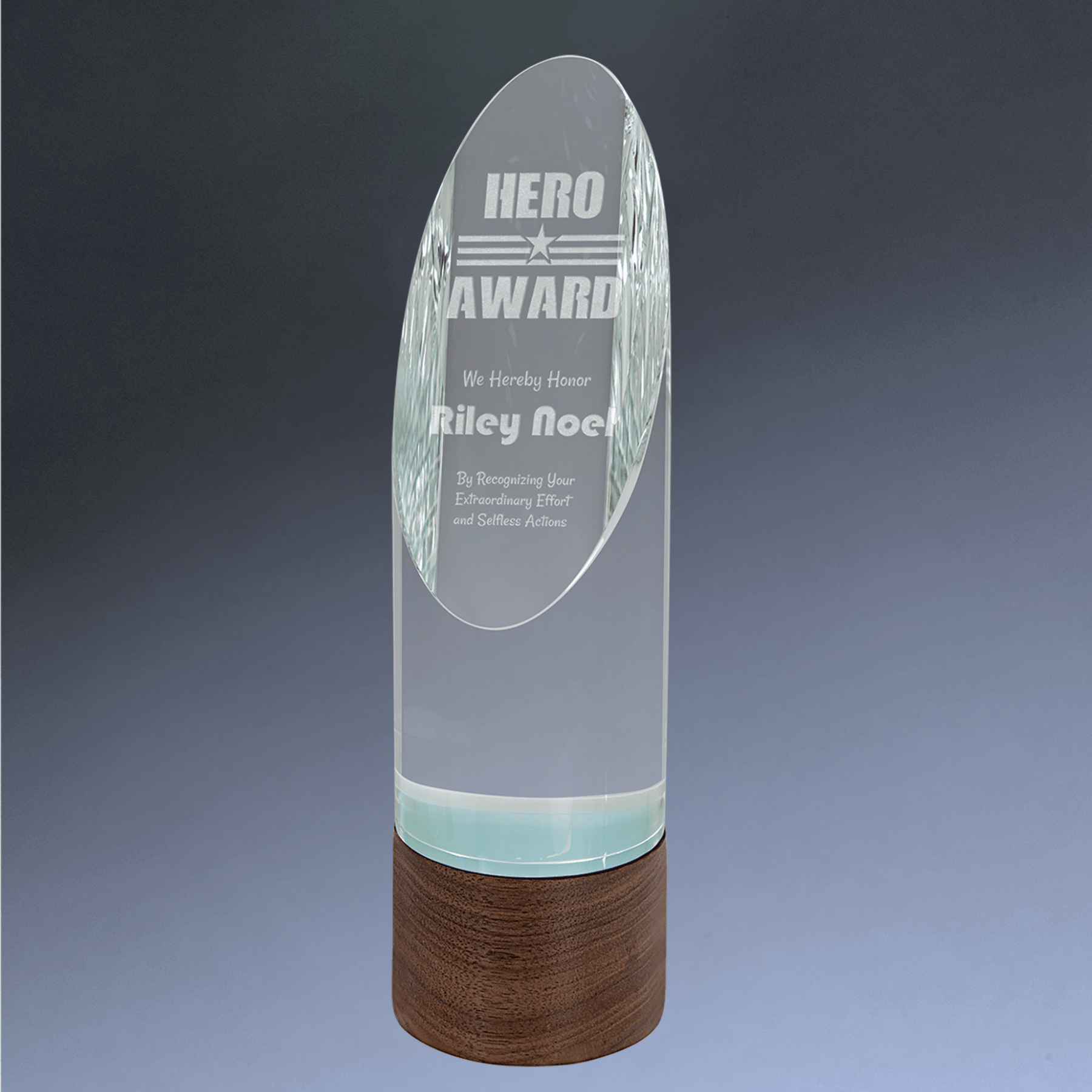 Sierra Glass Awards with Walnut Base – Contemporary Display of Recognition Rectangle / 9"