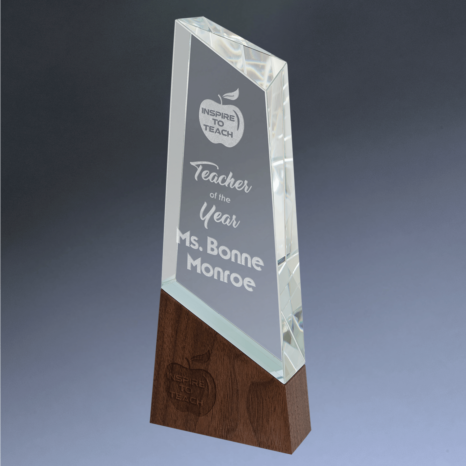 Sierra Glass Awards with Walnut Base – Contemporary Display of Recognition Rectangle / 9"