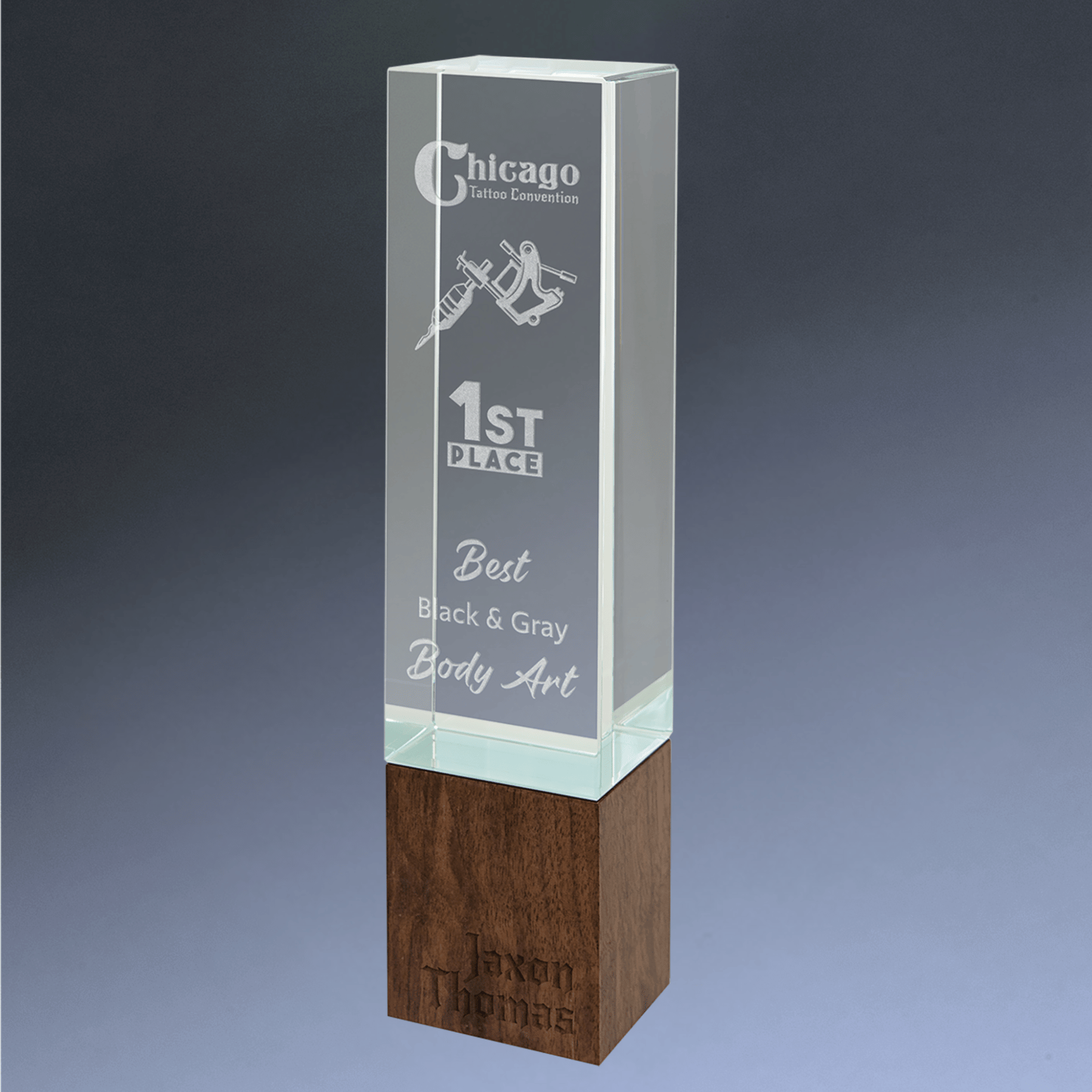 Sierra Glass Awards with Walnut Base – Contemporary Display of Recognition Rectangle / 9"