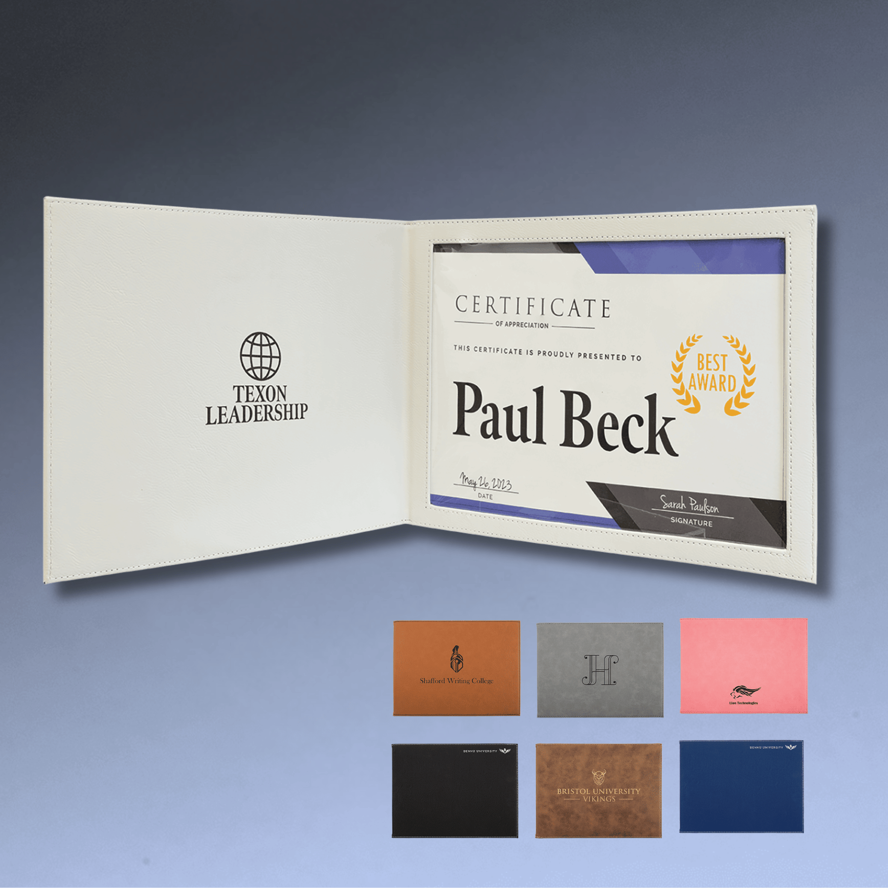 Personalized Certificate Holder in Leatherette Colors Dark Brown / 11" (W) x 8 1/2" (H)