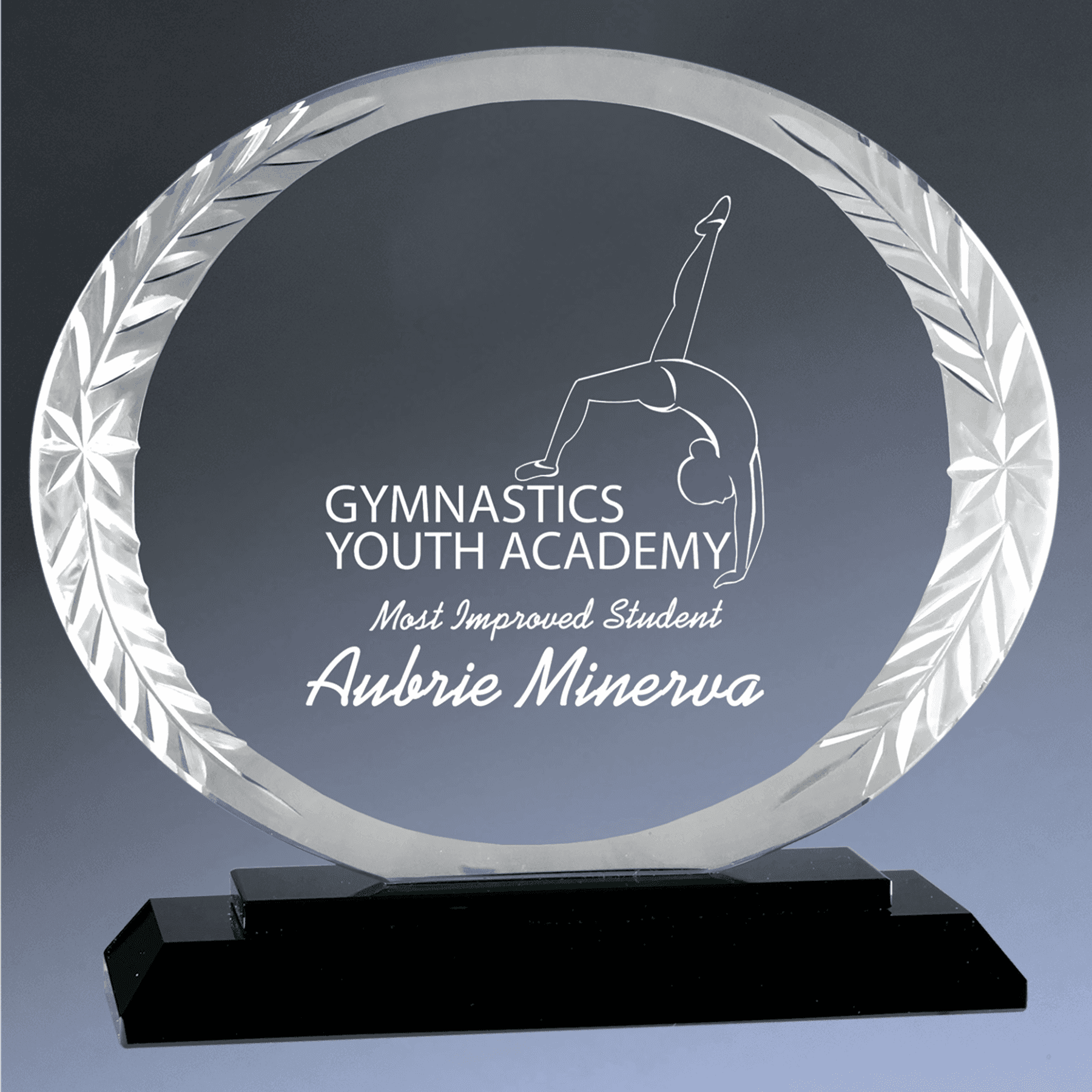 Accent Glass Awards - Custom Engraved in Fan, Flame, Diamond Designs Oval / Black / 8"