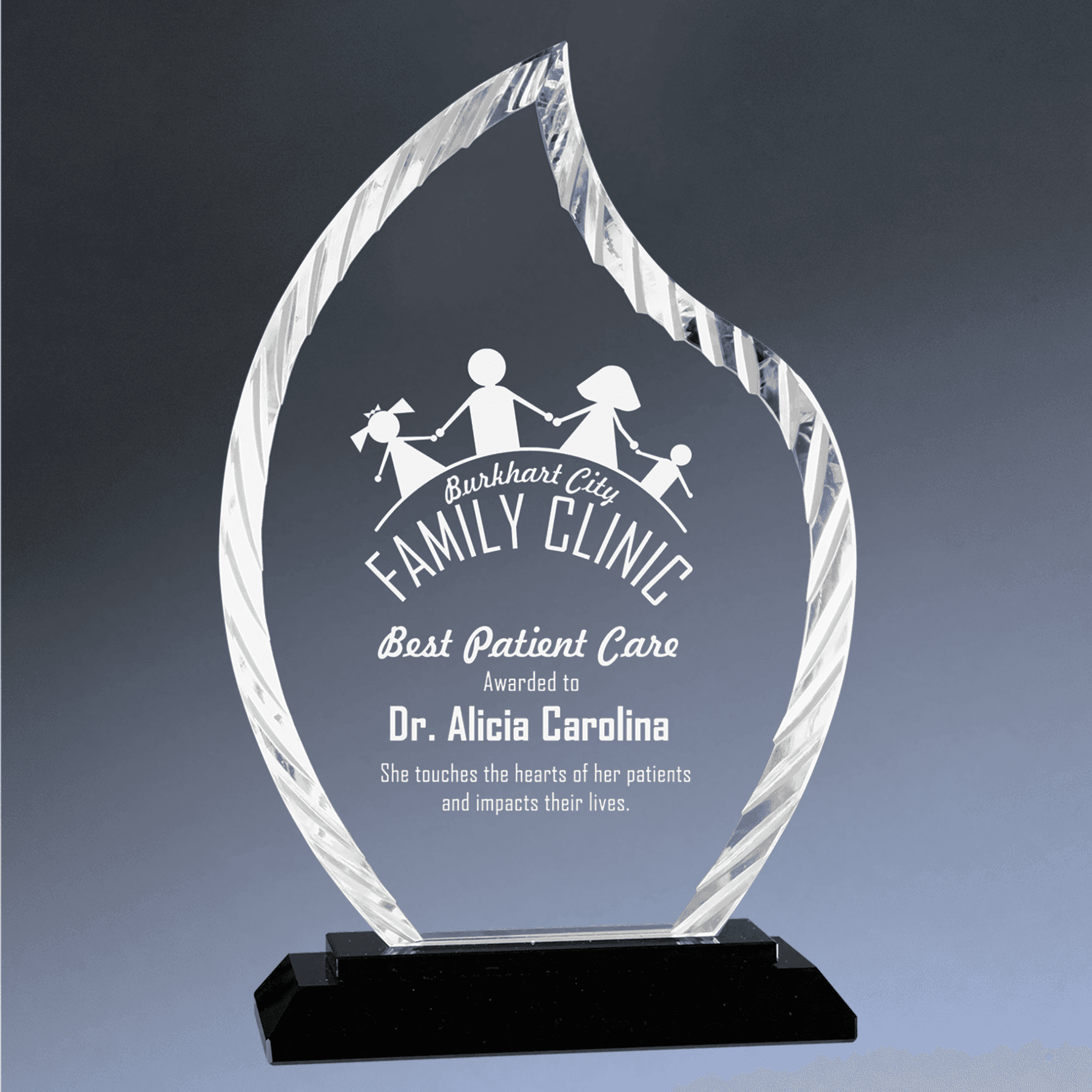 Accent Glass Awards - Custom Engraved in Fan, Flame, Diamond Designs Flame / Black / 8"