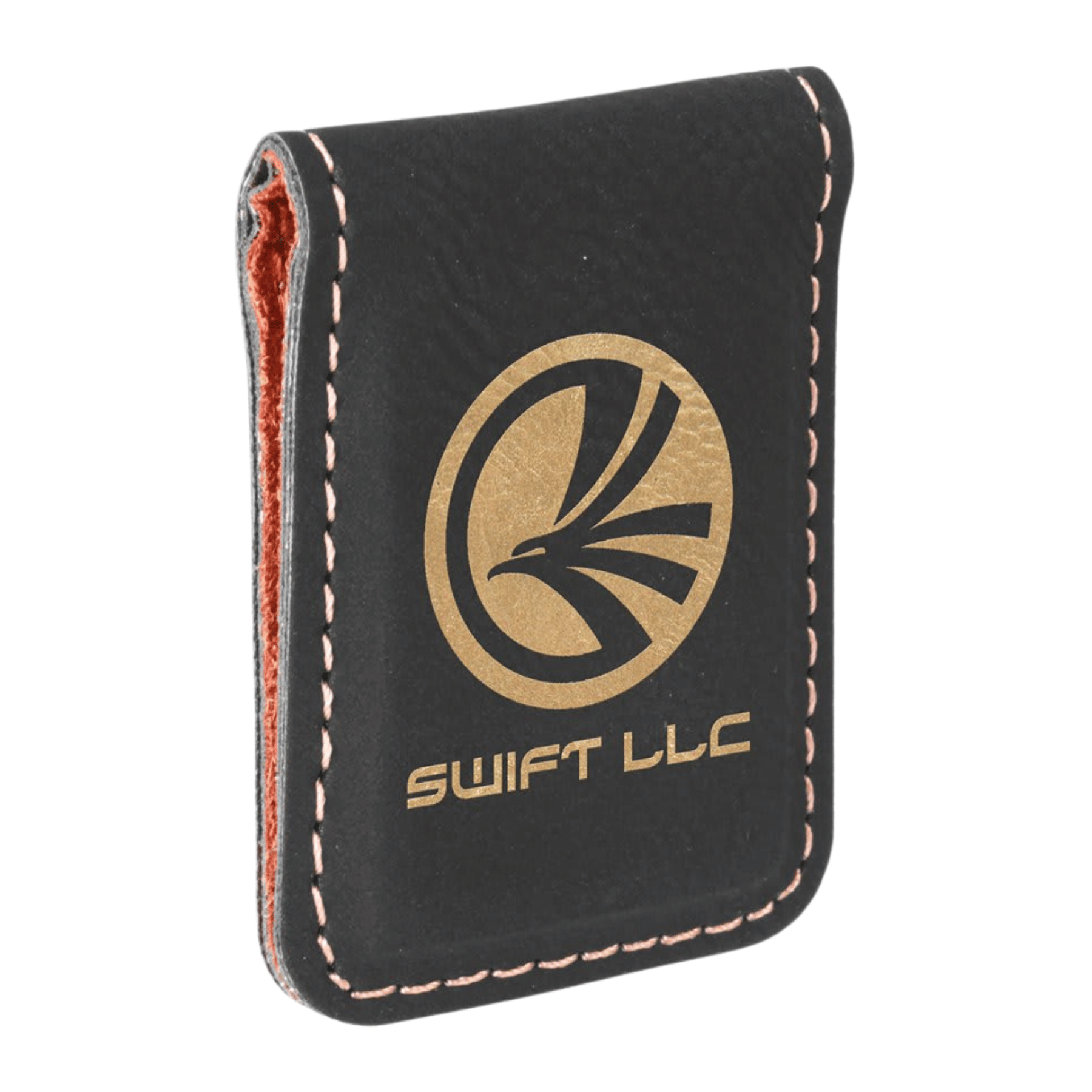 Personalized Money Clip wth Magnetic Closure Black/Gold / 1 3/4" x 2 1/2" / Leatherette