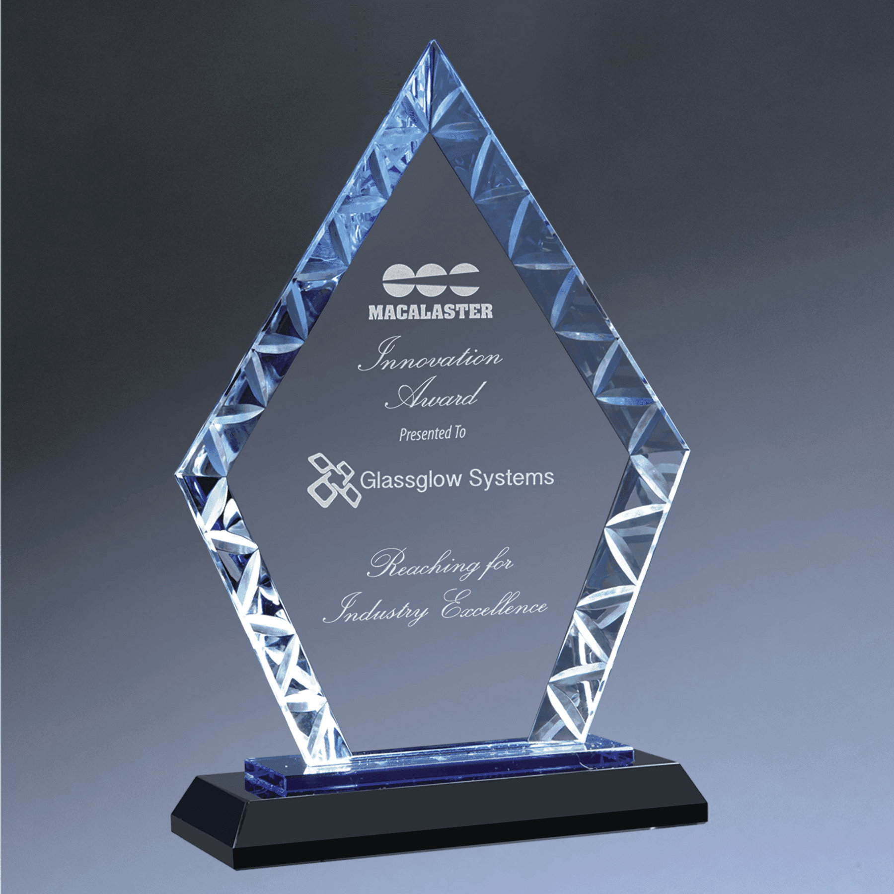 Accent Glass Awards - Custom Engraved in Fan, Flame, Diamond Designs Diamond / Blue / 7 1/2"