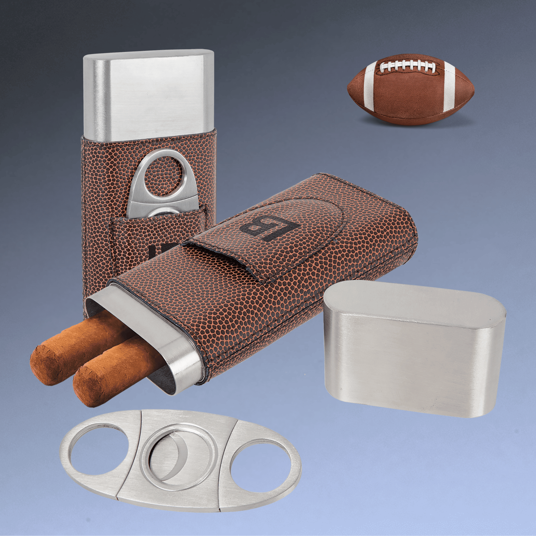 Custom Engraved Cigar Cases with Cutter in Leatherette Light Brown / Leatherette