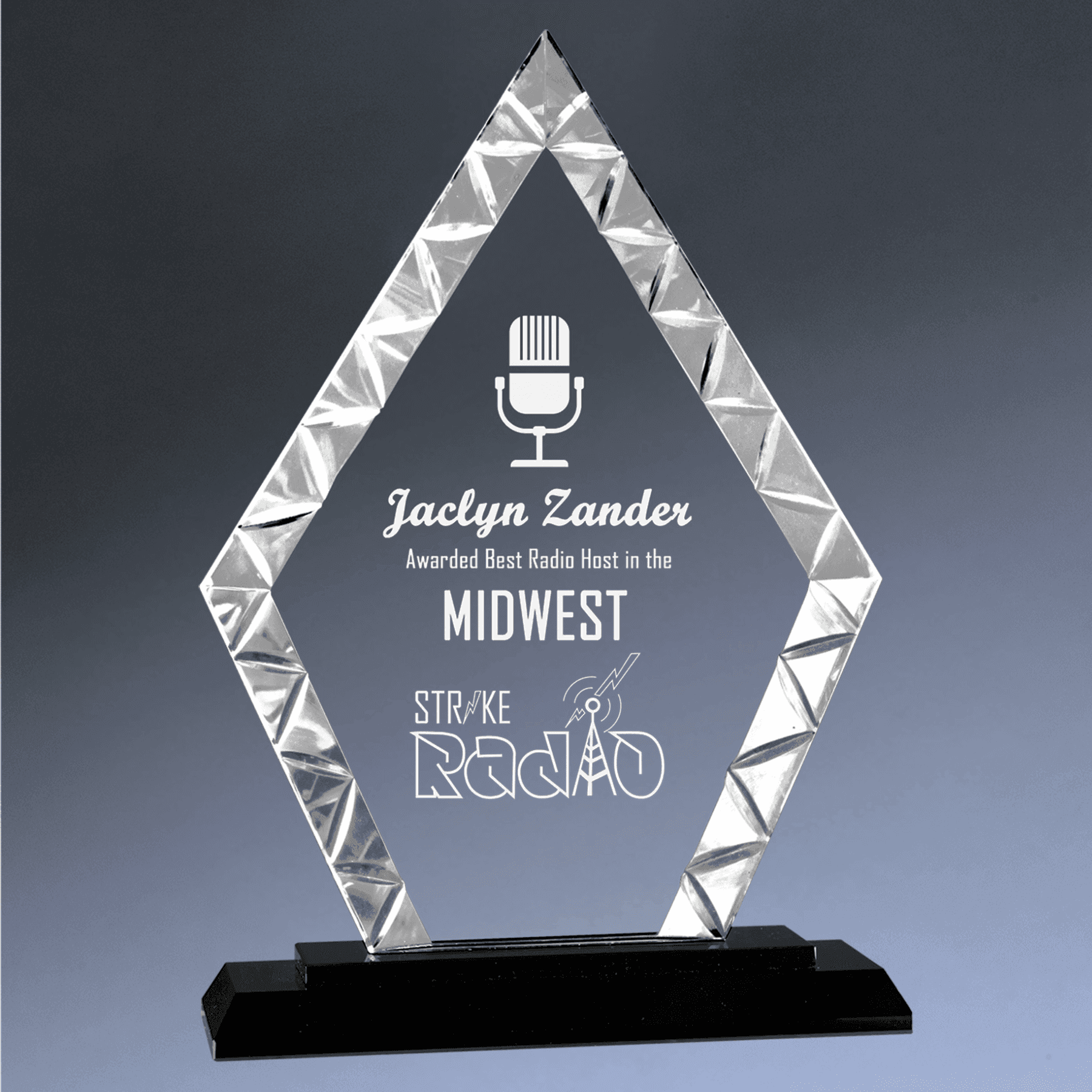 Accent Glass Awards - Custom Engraved in Fan, Flame, Diamond Designs Diamond / Black / 7 1/2"