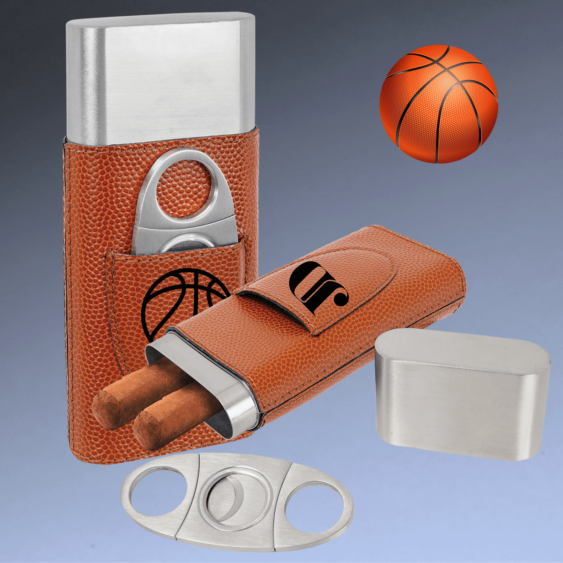 Custom Engraved Cigar Cases with Cutter in Leatherette Light Brown / Leatherette