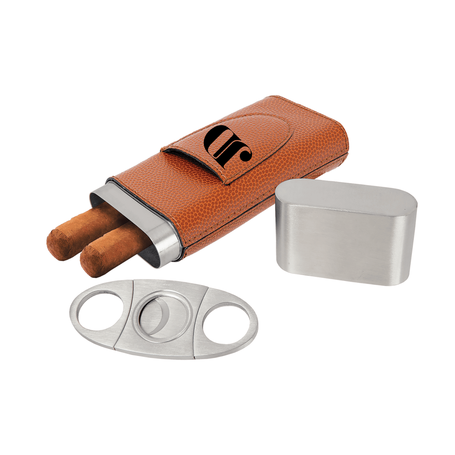 Custom Engraved Cigar Cases with Cutter in Leatherette Light Brown / Leatherette