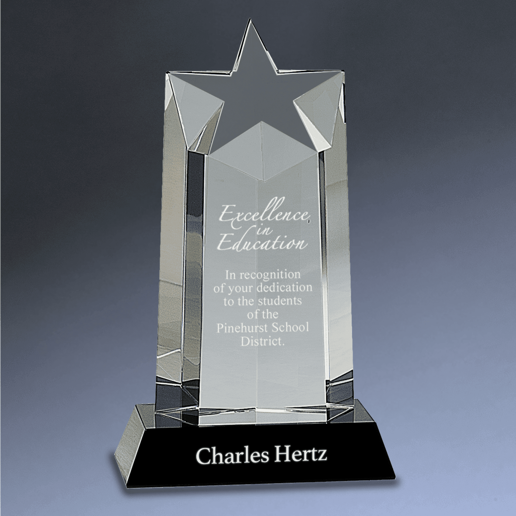 Crystal Star Awards and Paperweights with Custom Engraving Star Column / Black Crystal / 5 1/2"(L) x 9 1/4"(H)