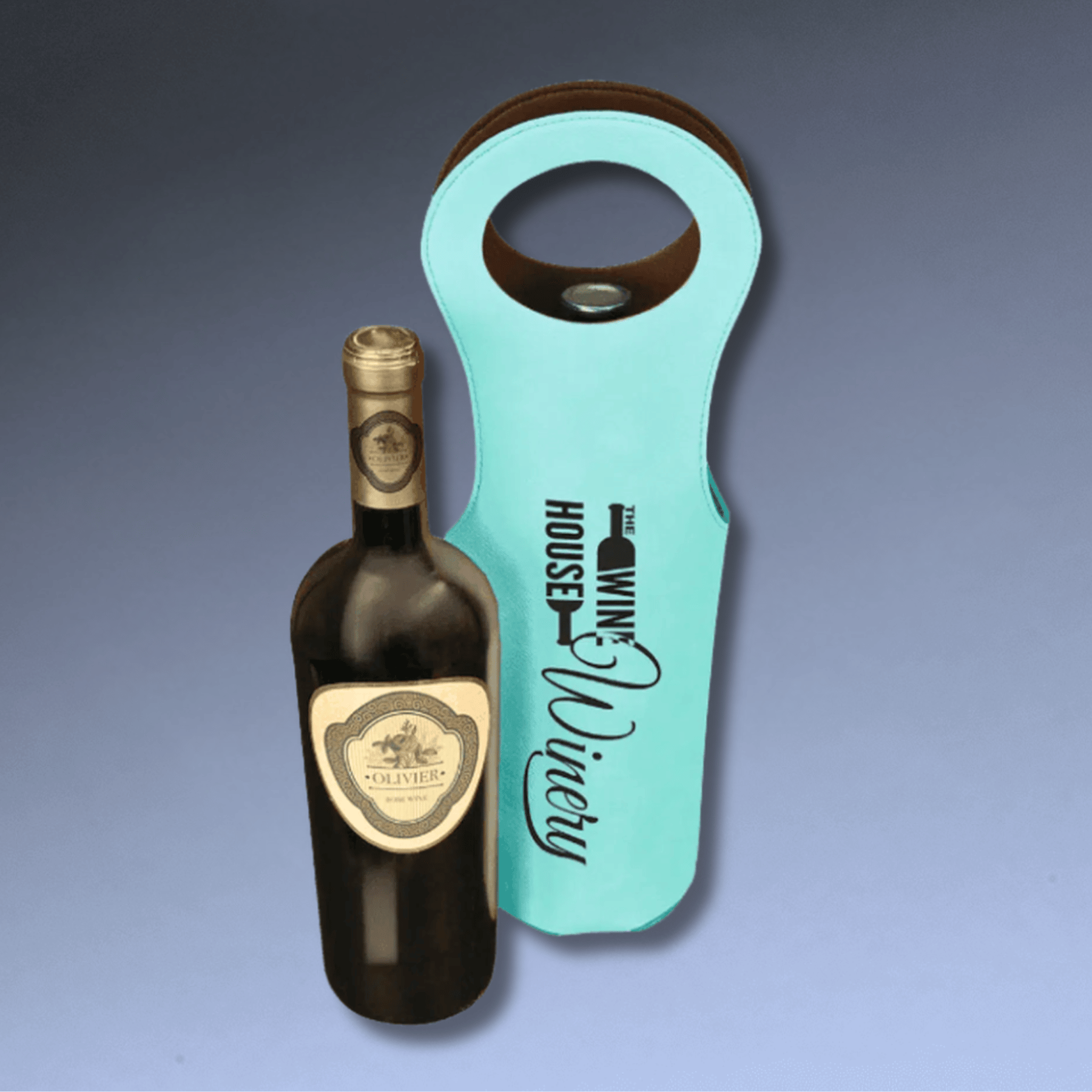 Personalized Wine Tote Bag – Insulated Leatherette Bottle Holder Teal / 5 1/2" (L) x 14 1/2" (H)