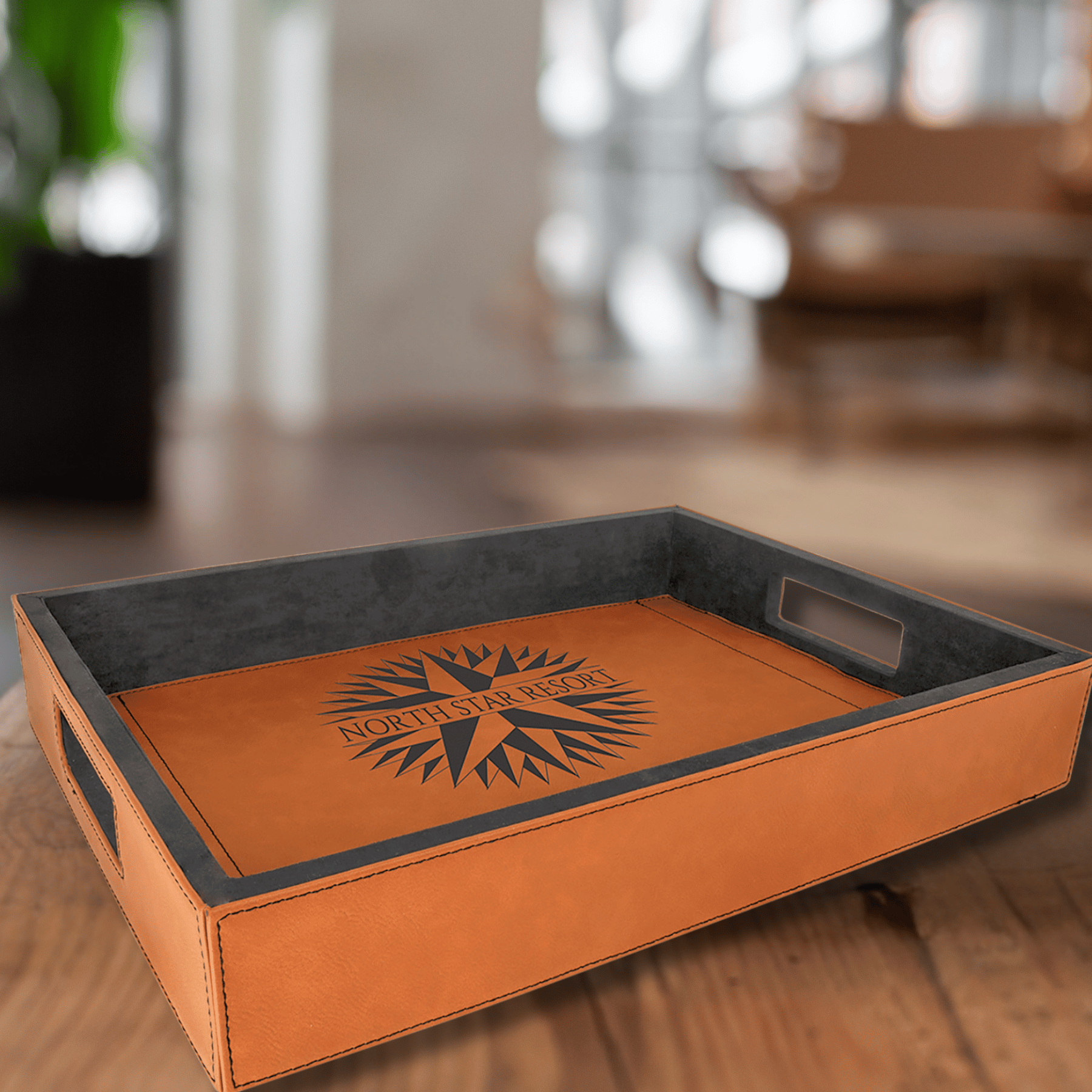 Custom Engraved Serving and Bar Tray with Removable Liner Rawhide / 16" (L) x 12" (W) x 2.5" (H)