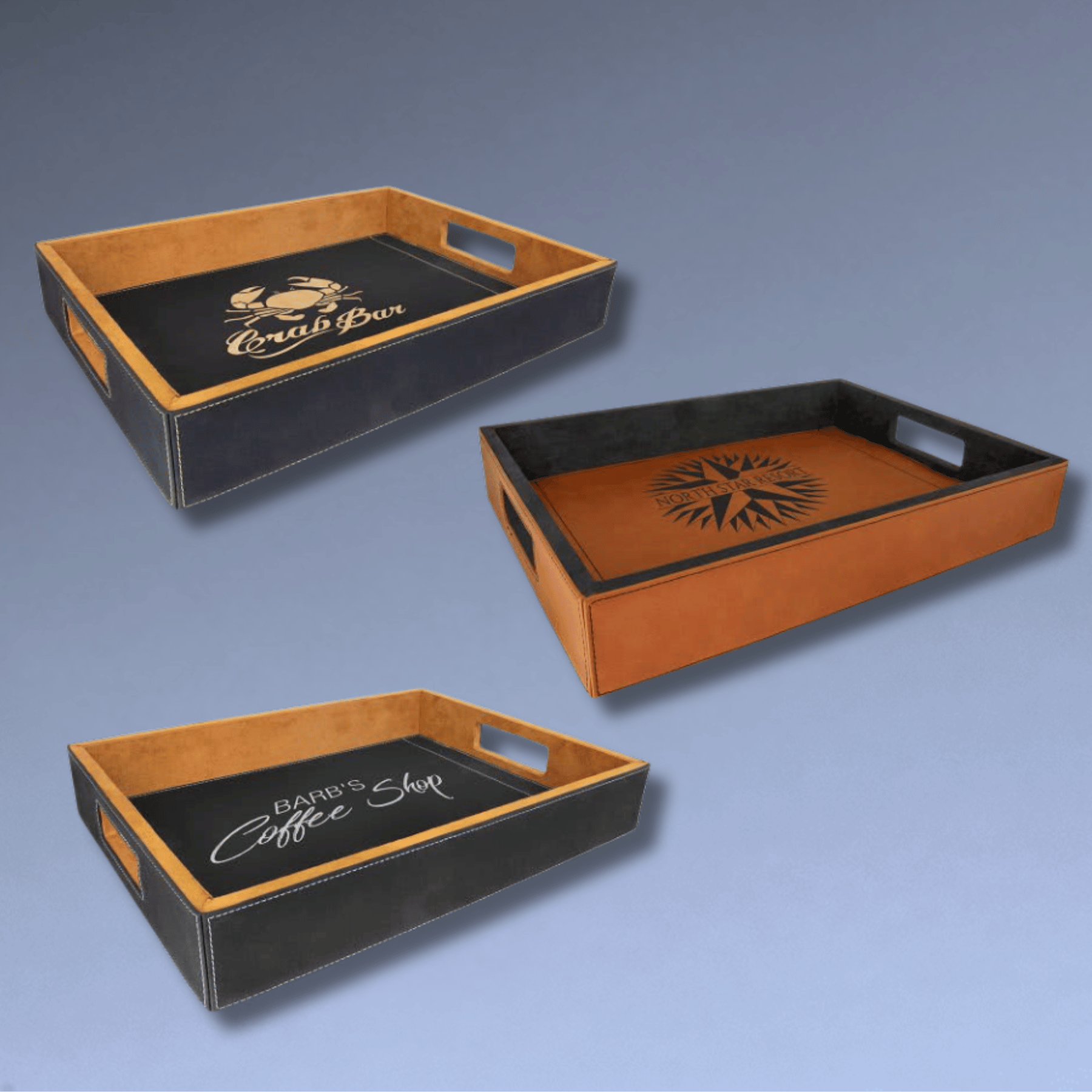 Custom Engraved Serving and Bar Tray with Removable Liner Rawhide / 16" (L) x 12" (W) x 2.5" (H)