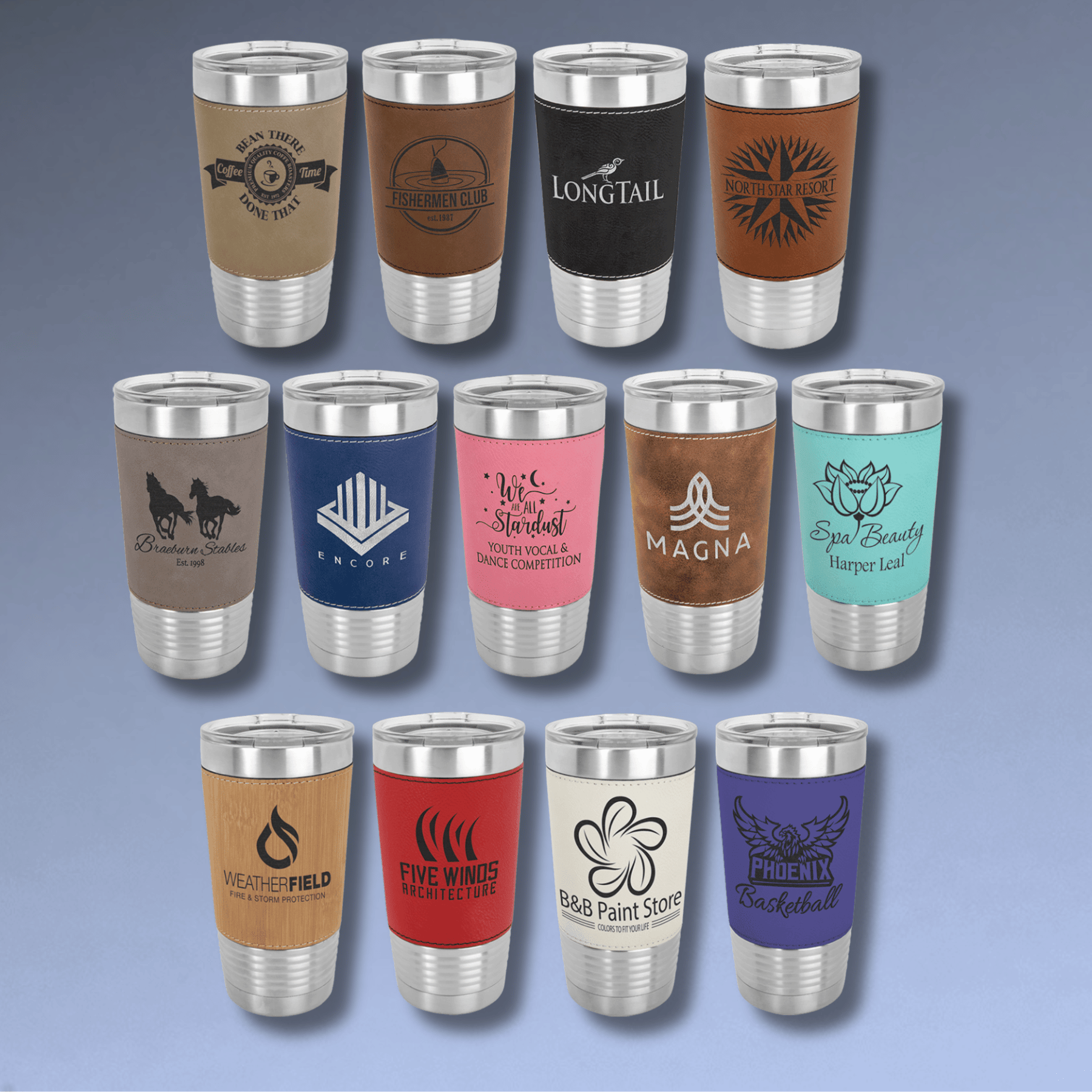 20 oz. Personalized Tumblers with Custom Engraving – Polar Camel Purple / 20 oz. Leatherette Wrapped Tumbler