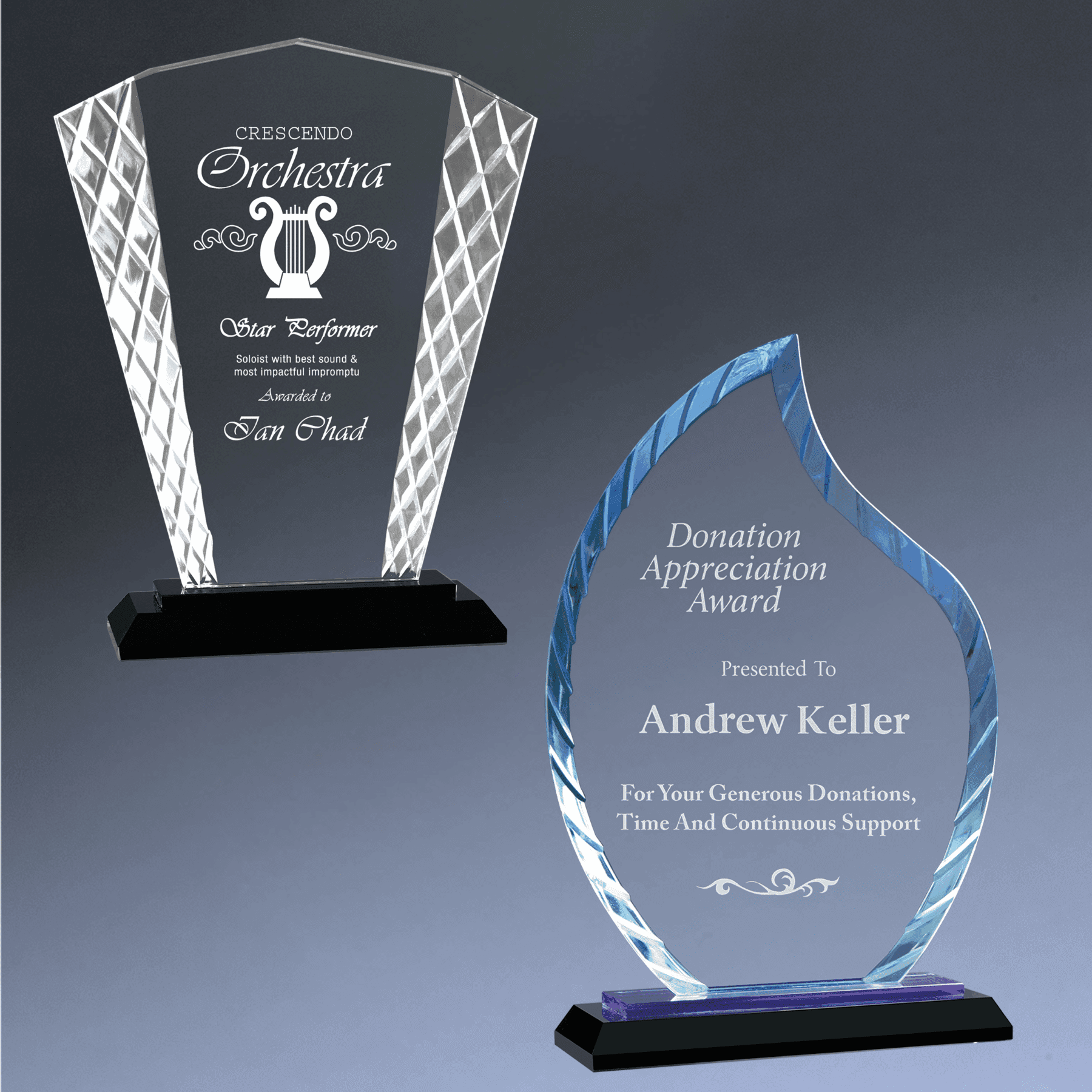 Accent Glass Awards - Custom Engraved in Fan, Flame, Diamond Designs Diamond / Black / 7 1/2"