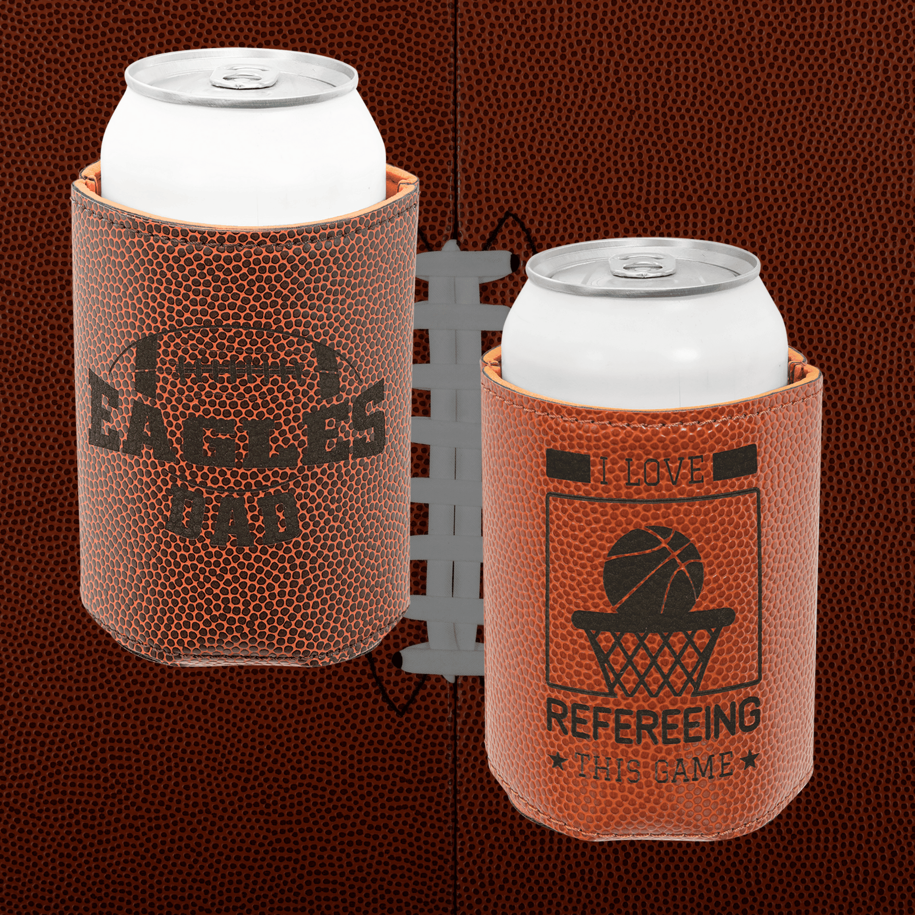 Personalized Beverage Holders – Leatherette & Cork with Custom Engraving Football / Regular Beverage Holder / Football Leatherette