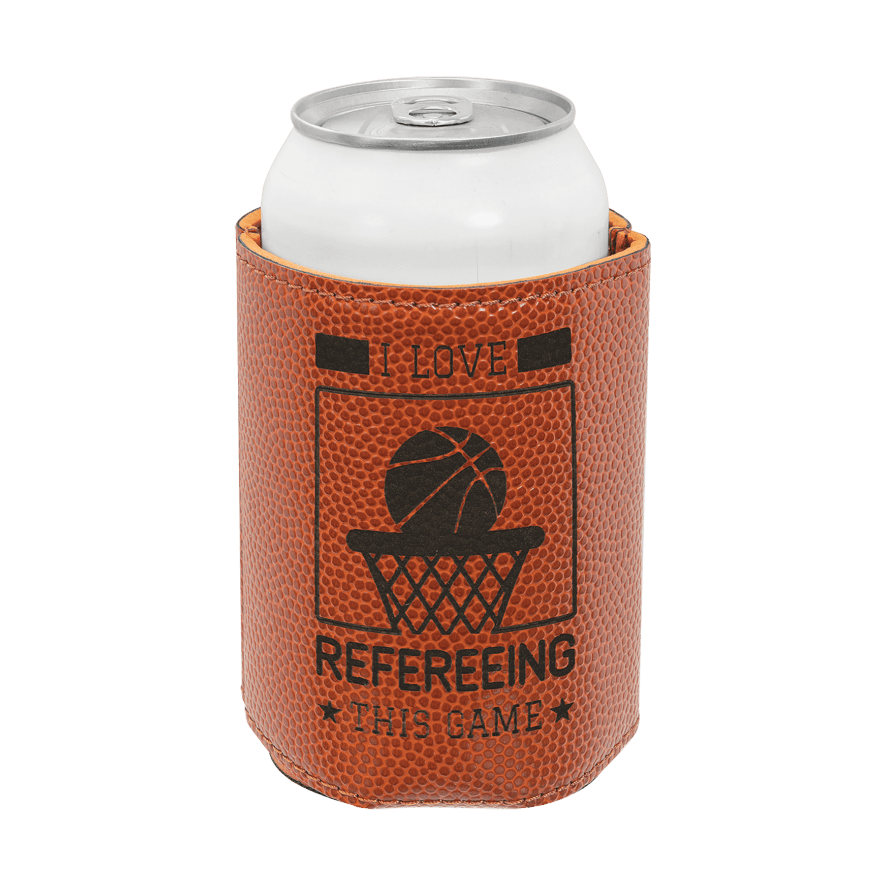 Personalized Beverage Holders – Leatherette & Cork with Custom Engraving Basketball / Regular Beverage Holder / Basketball Leatherette
