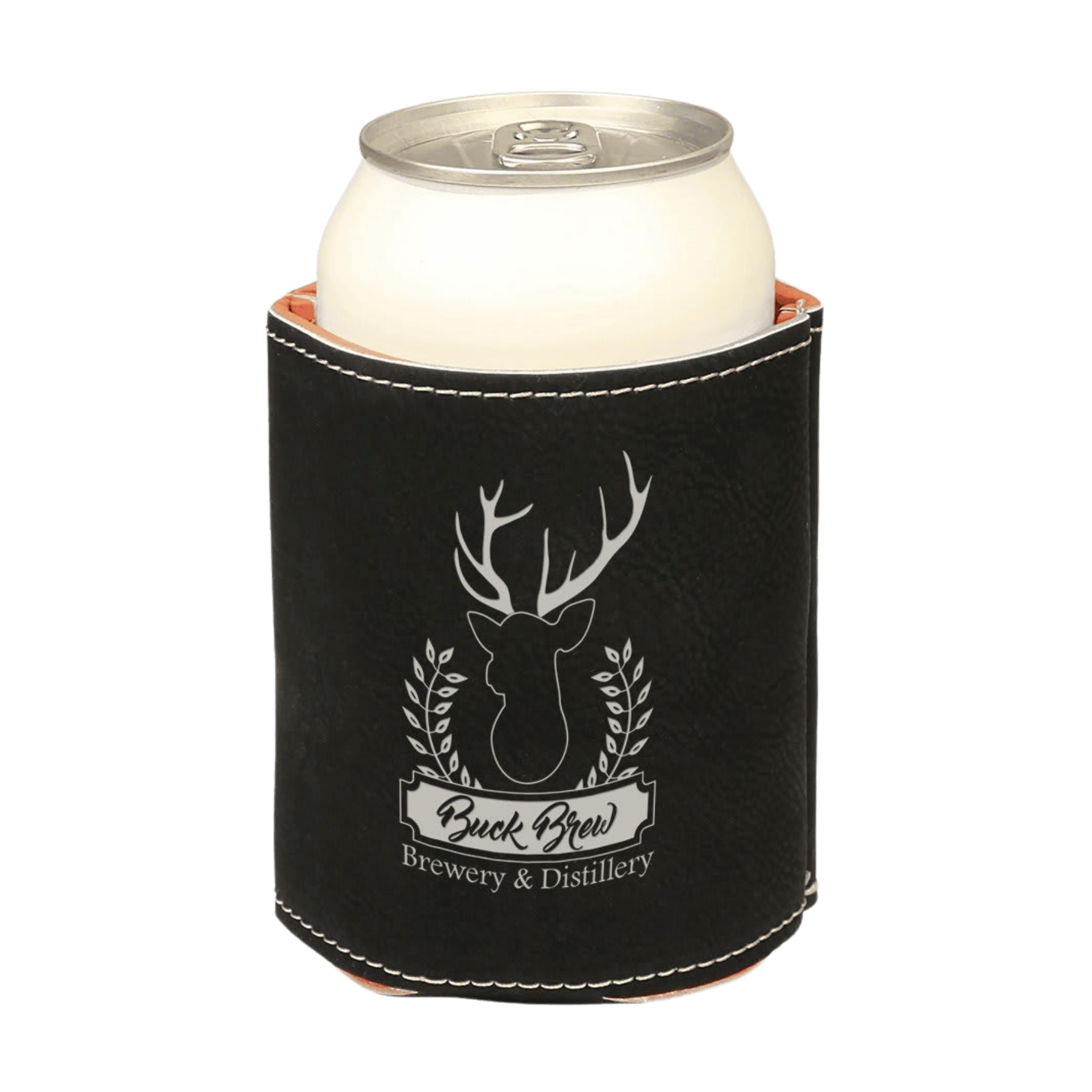 Personalized Beverage Holders – Leatherette & Cork with Custom Engraving Black/Silver / Regular Beverage Holder / Leatherette