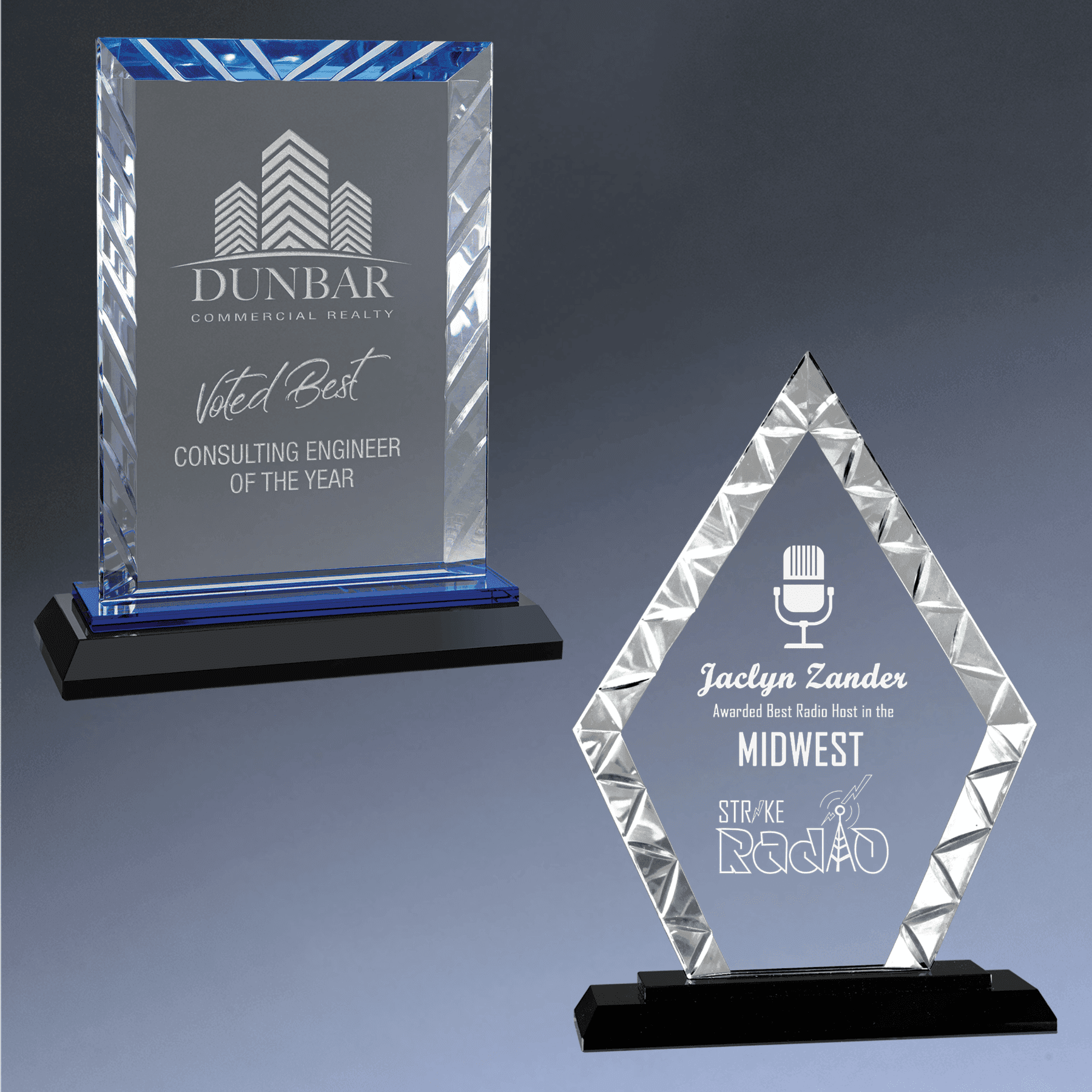Accent Glass Awards - Custom Engraved in Fan, Flame, Diamond Designs Diamond / Black / 7 1/2"
