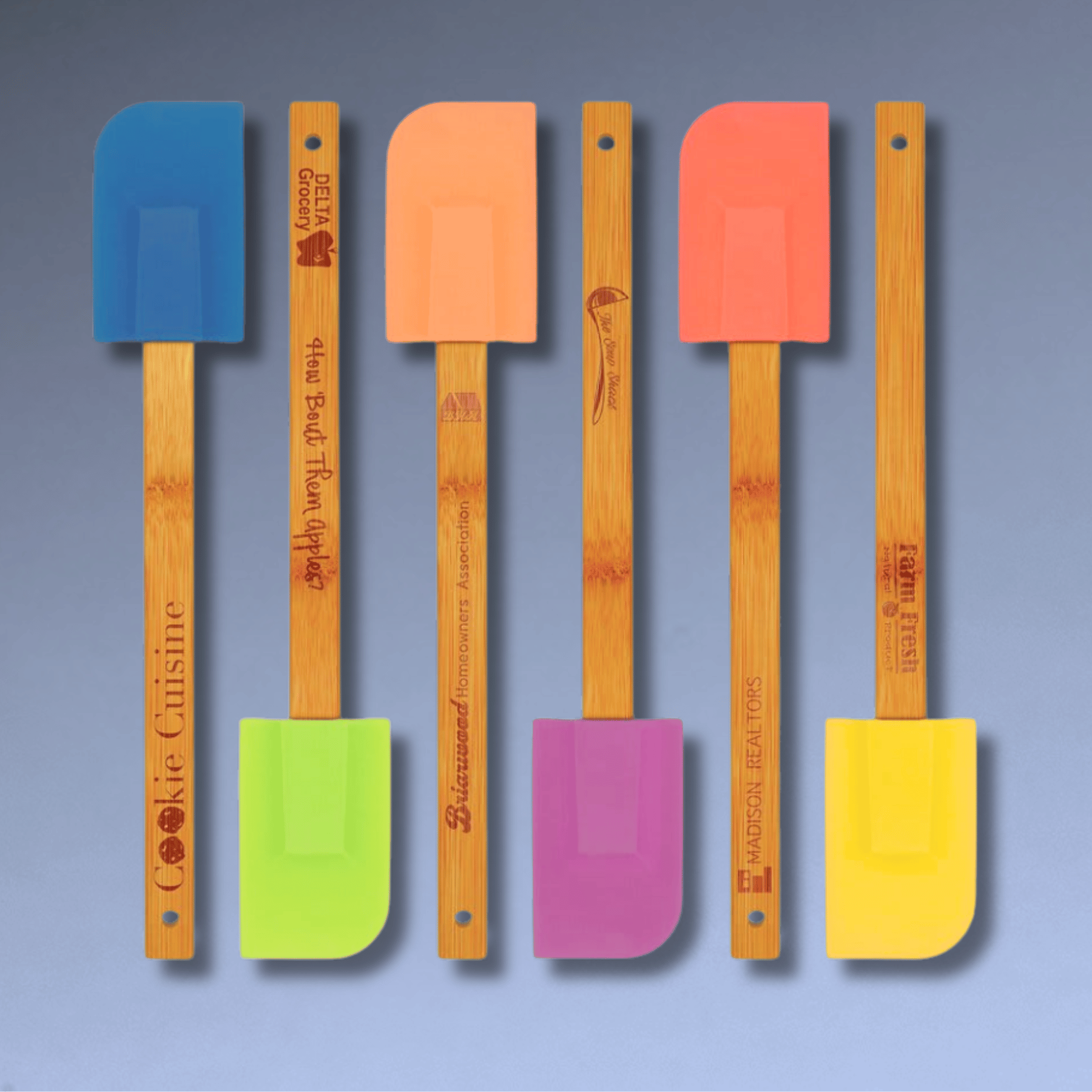 Personalized Bamboo Handle Silicone Spatulas – 6 Colors Available Blue / Single Spatula