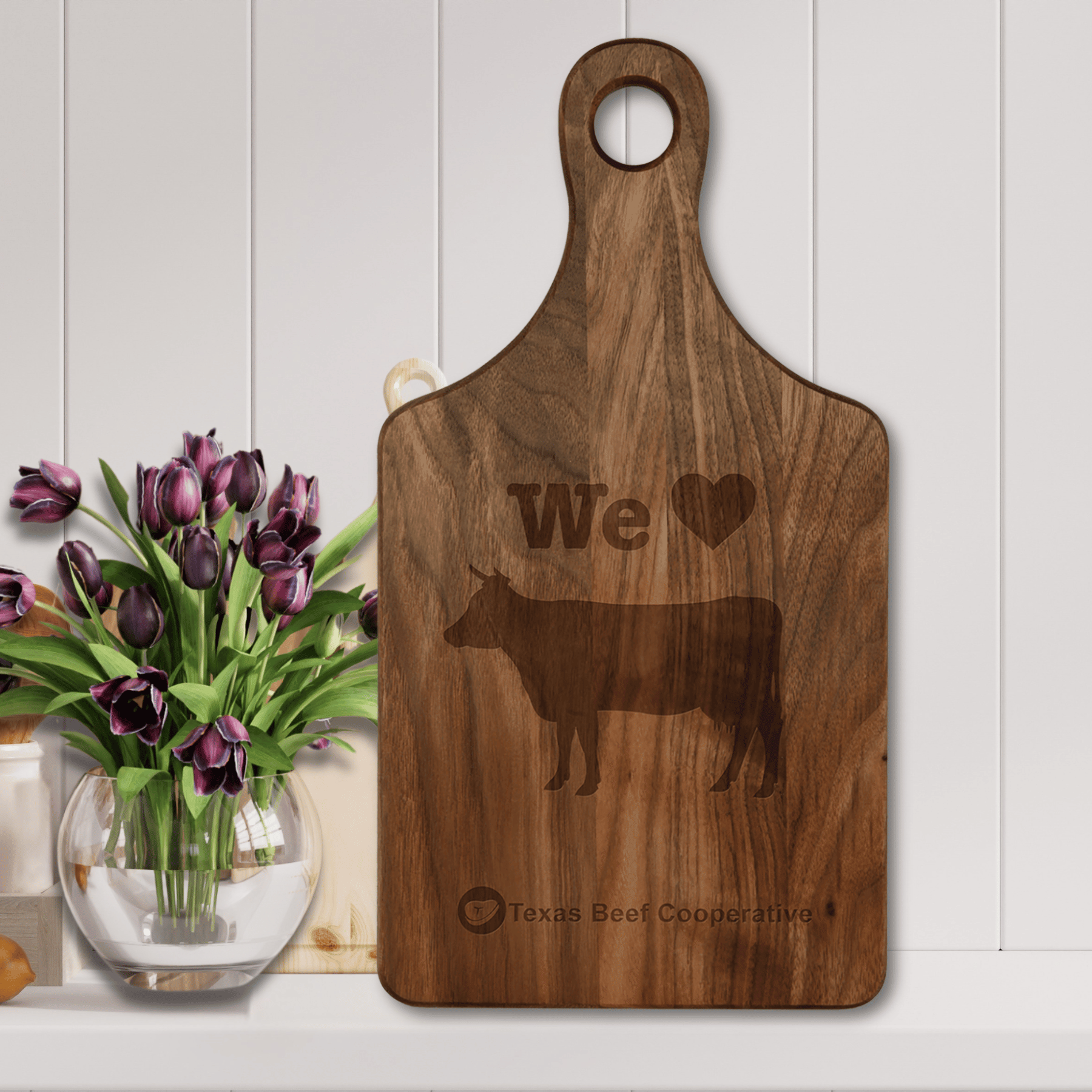 Custom Engraved Walnut Cutting Boards with Paddle Handle 9" x 6" / Wide Handle Slot