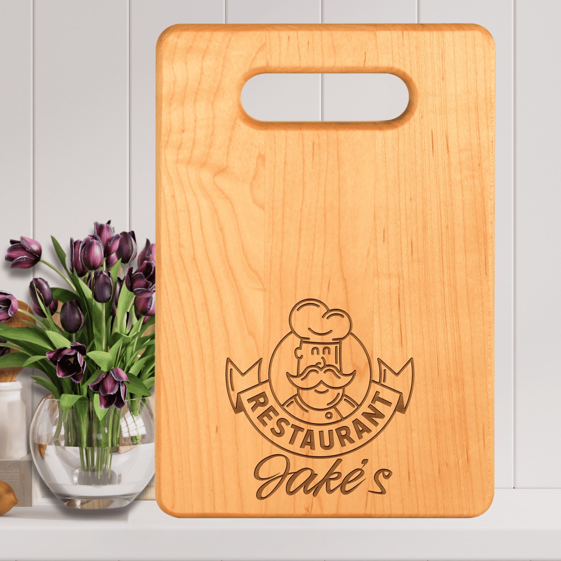 Custom Engraved Maple Cutting Boards with Paddle Handles 9" x 6" / Wide Handle Slot