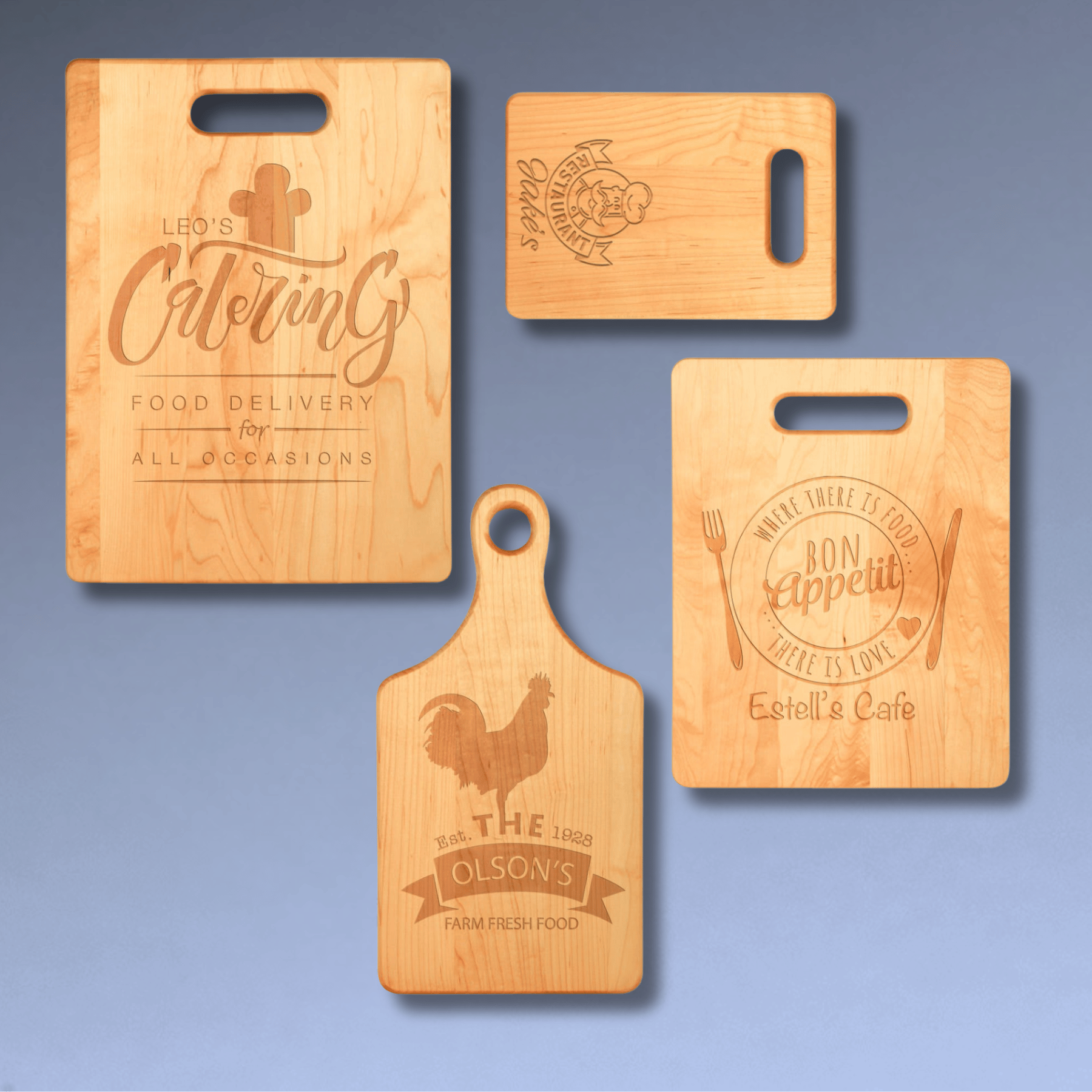 Custom Engraved Maple Cutting Boards with Paddle Handles 9" x 6" / Wide Handle Slot