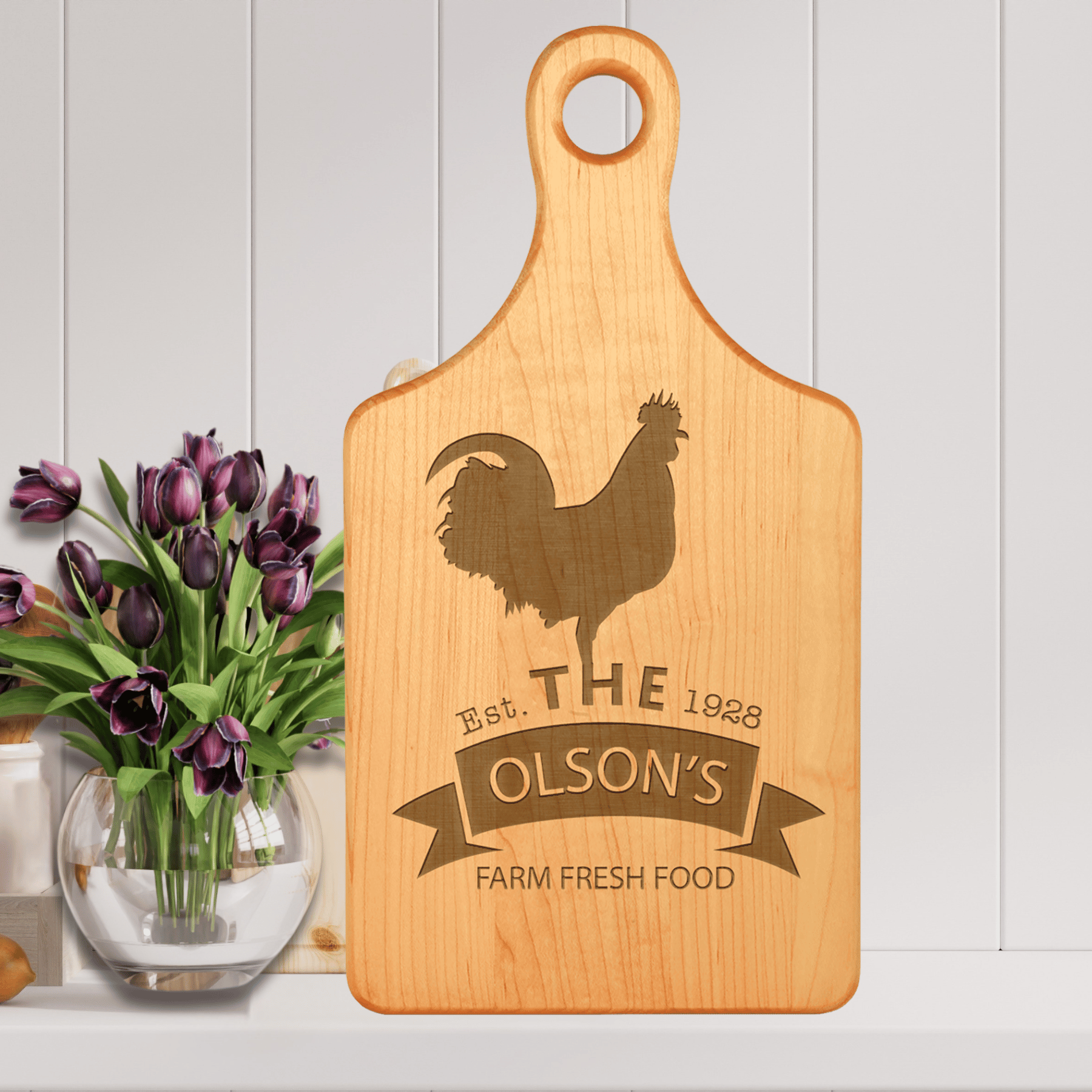 Custom Engraved Maple Cutting Boards with Paddle Handles 9" x 6" / Wide Handle Slot