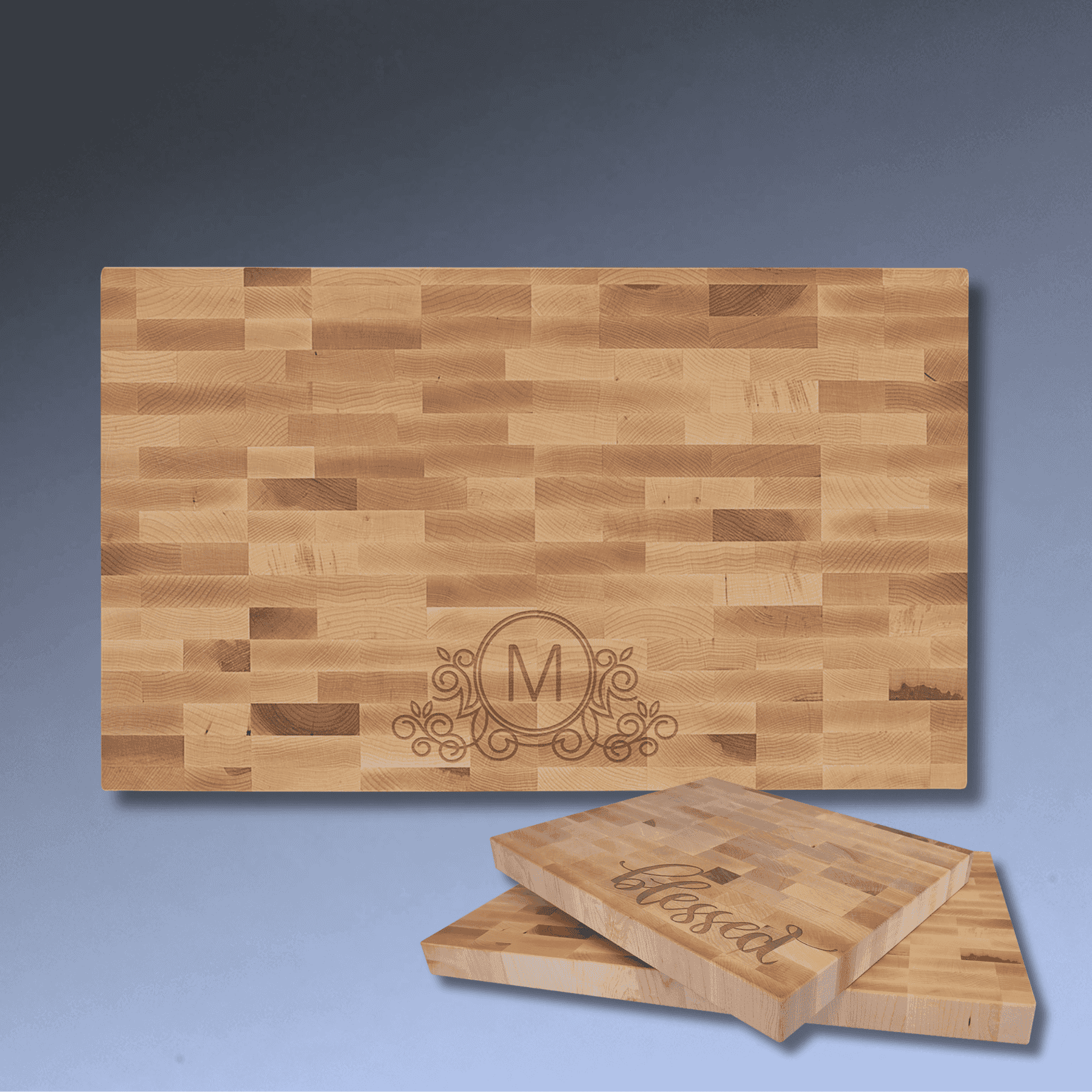 Custom Engraved Butcher Block Cutting Boards - Walnut or Maple Genuine Maple Butcher Block / 16" x 13" x 1 1/2"