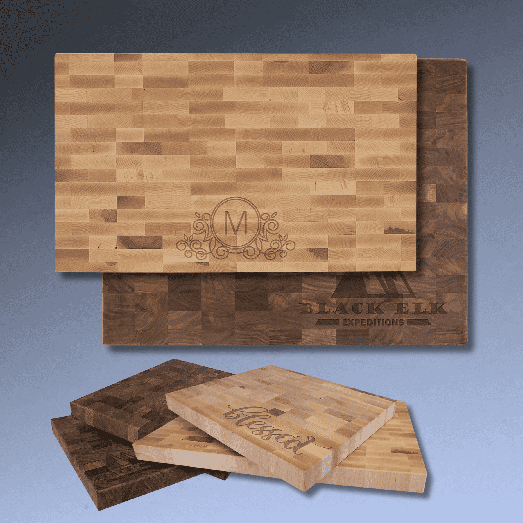 Custom Engraved Butcher Block Cutting Boards - Walnut or Maple Genuine Maple Butcher Block / 16" x 13" x 1 1/2"