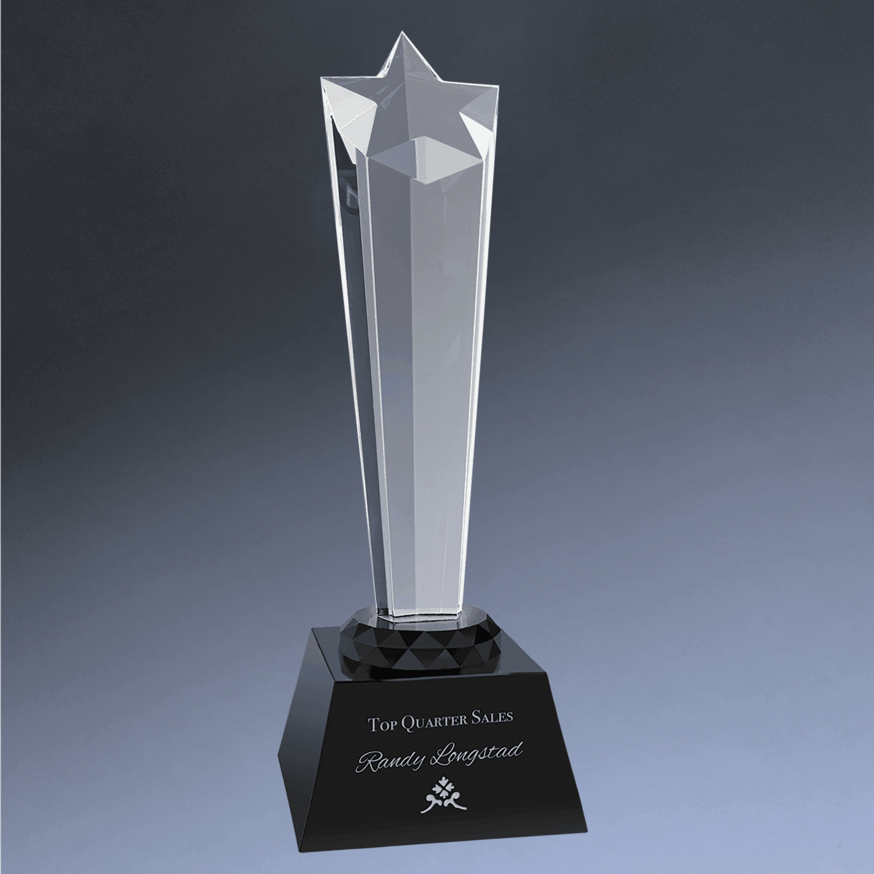 Crystal Star Awards and Paperweights with Custom Engraving Rising Star on Base / Black Crystal / 3"(L) x 9"(H)
