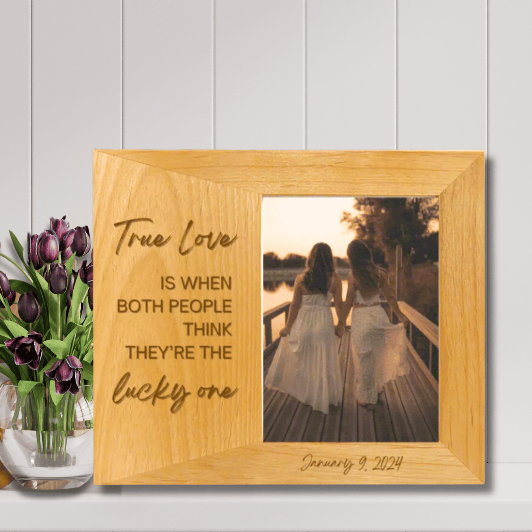 Custom Engraved Red Alder Picture Frame with Wide Personalization Area 4" x 6" / Red Alder